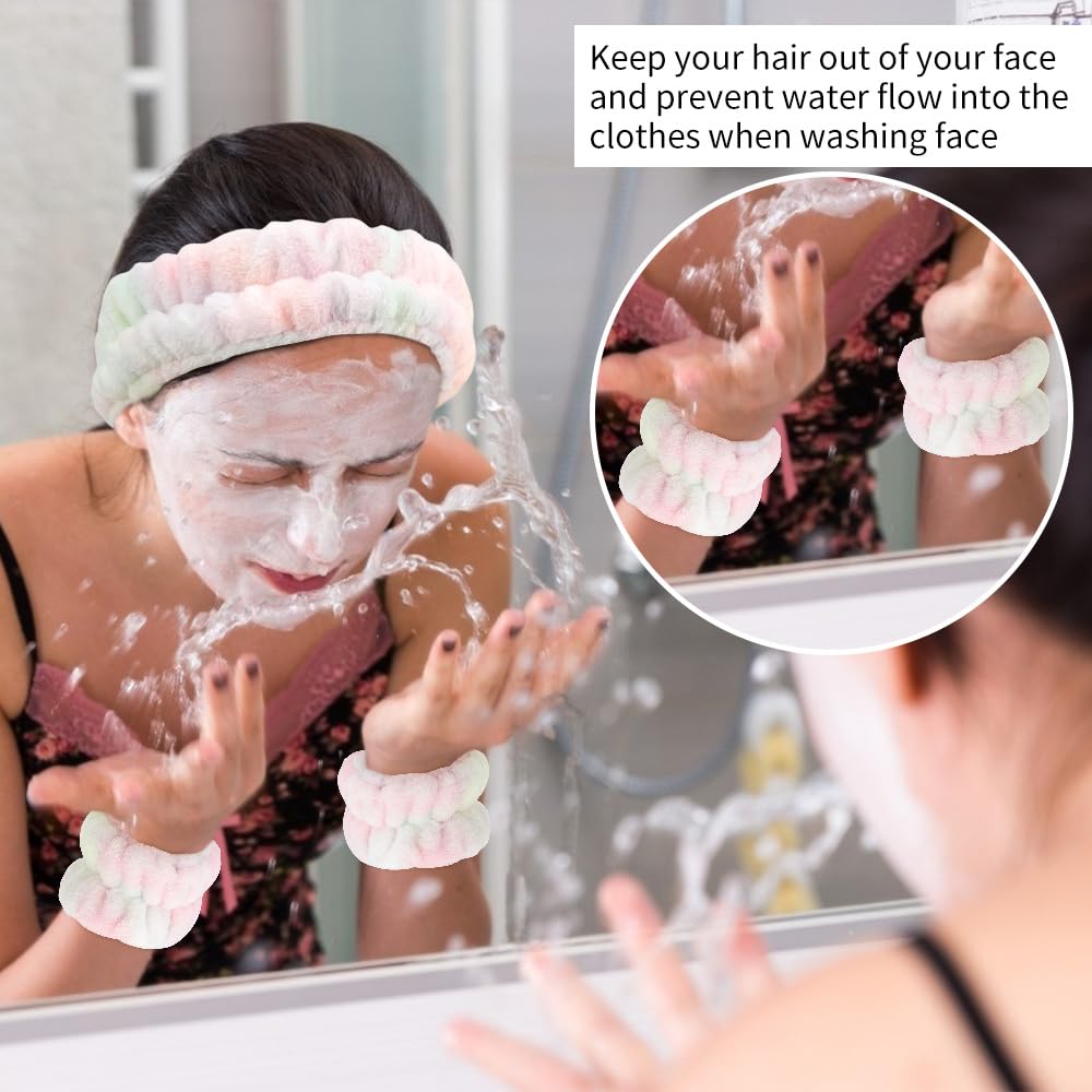 Ahoney Skincare For Teens Kids Headband Wrist Cuffs For Washing Face Wash Headbands For Girls Wome, Cute Fuzzy Tie-Dye Spa Headb