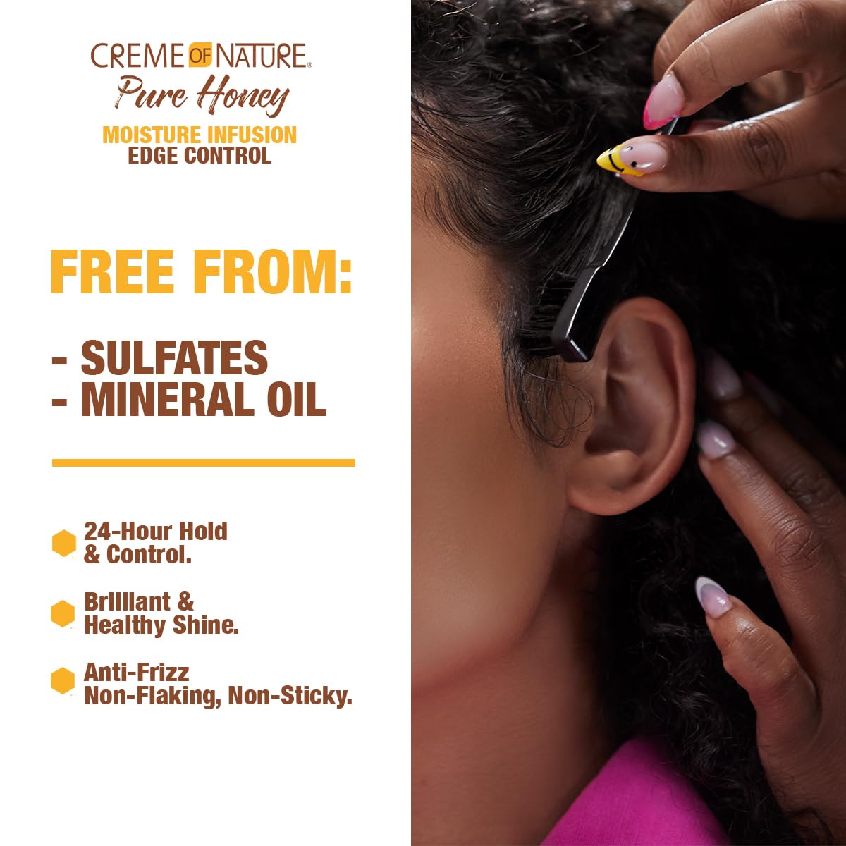 Creme Of Nature Moisture Infusiuon Edge Control, Pure Honey, Coconut Oil And Shea Butter Formula, 2.25 Oz