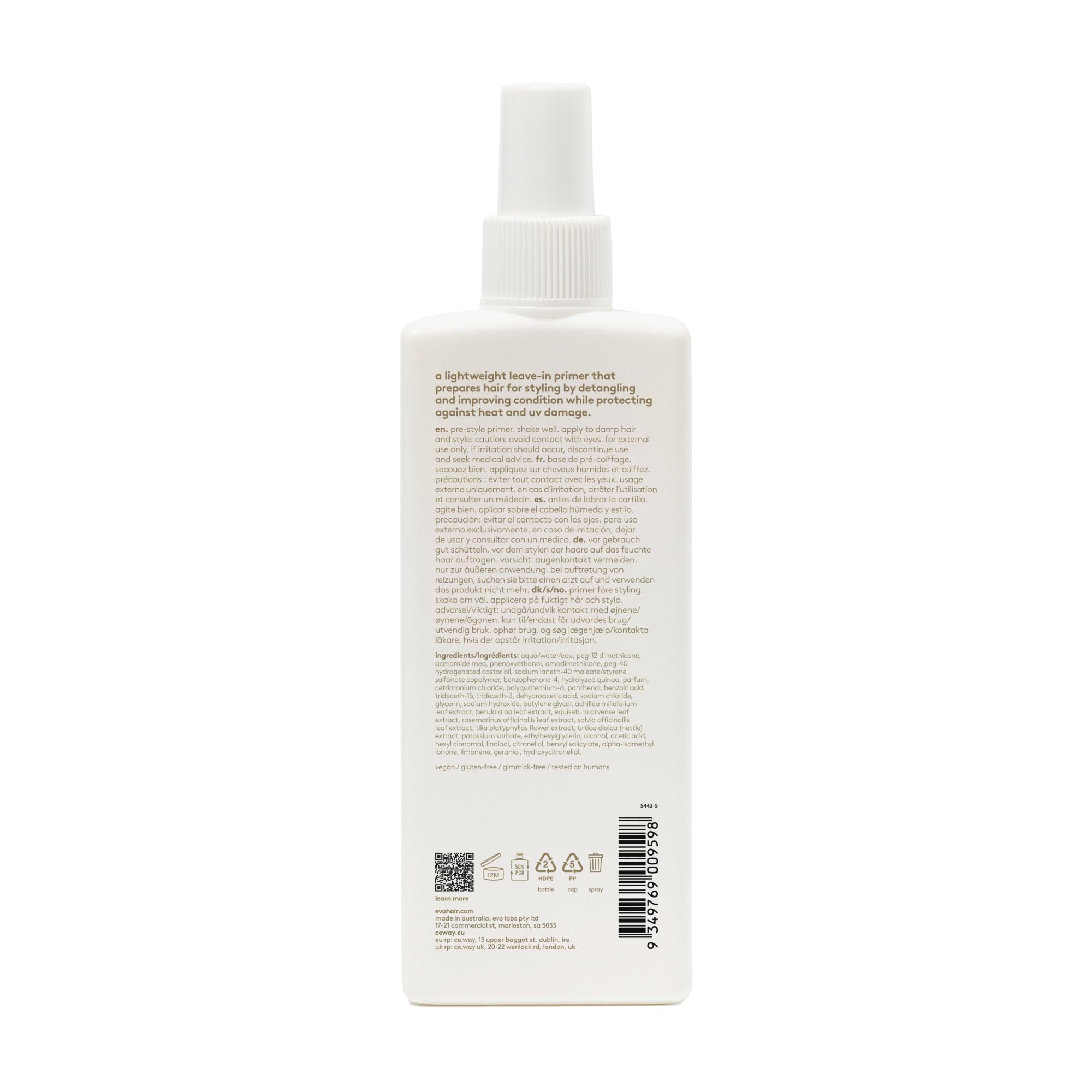 EVO Day of Grace Pre-Style Primer - Leave-in Heat Protectant Spray - Moisturizes, Detangles & Smooths Hair - Travel Size, 50ml /
