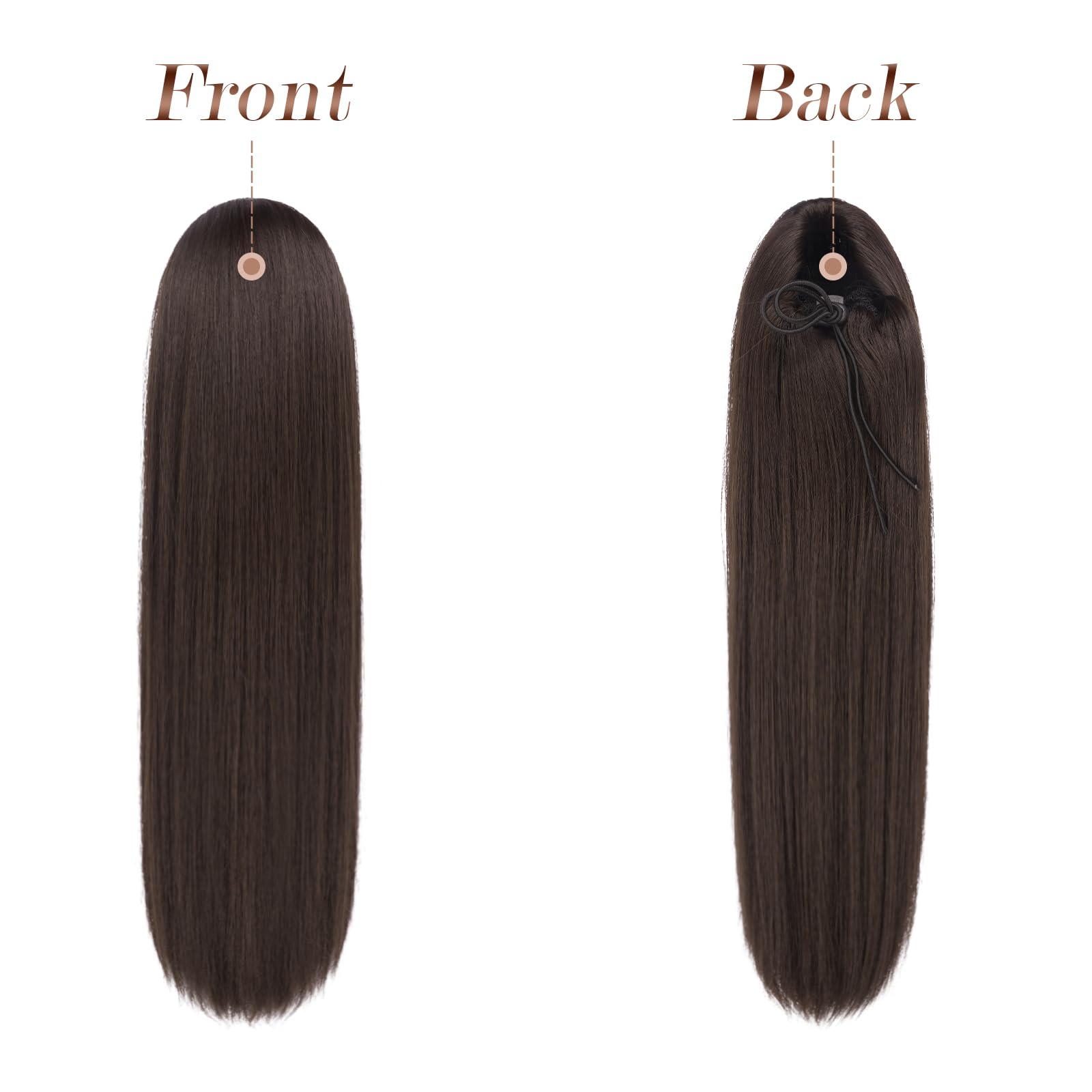 FESHFEN Straight Ponytail Extensions Long Drawstring Synthetic Hair Pieces Natural Clip in Ponytails Hairpieces for Women, Brown