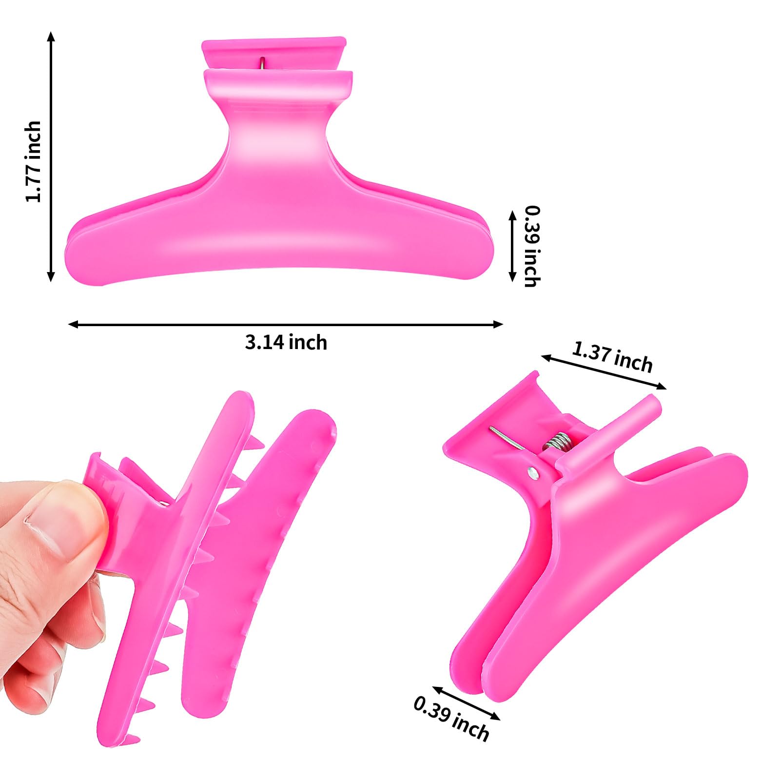 Ondder Hair Clip, Hot Pink Butterfly Pro Hair Claws Clamps Clips For Cutting, Styling, Sectioning, Coloring Hair - 12 Pack, Hair