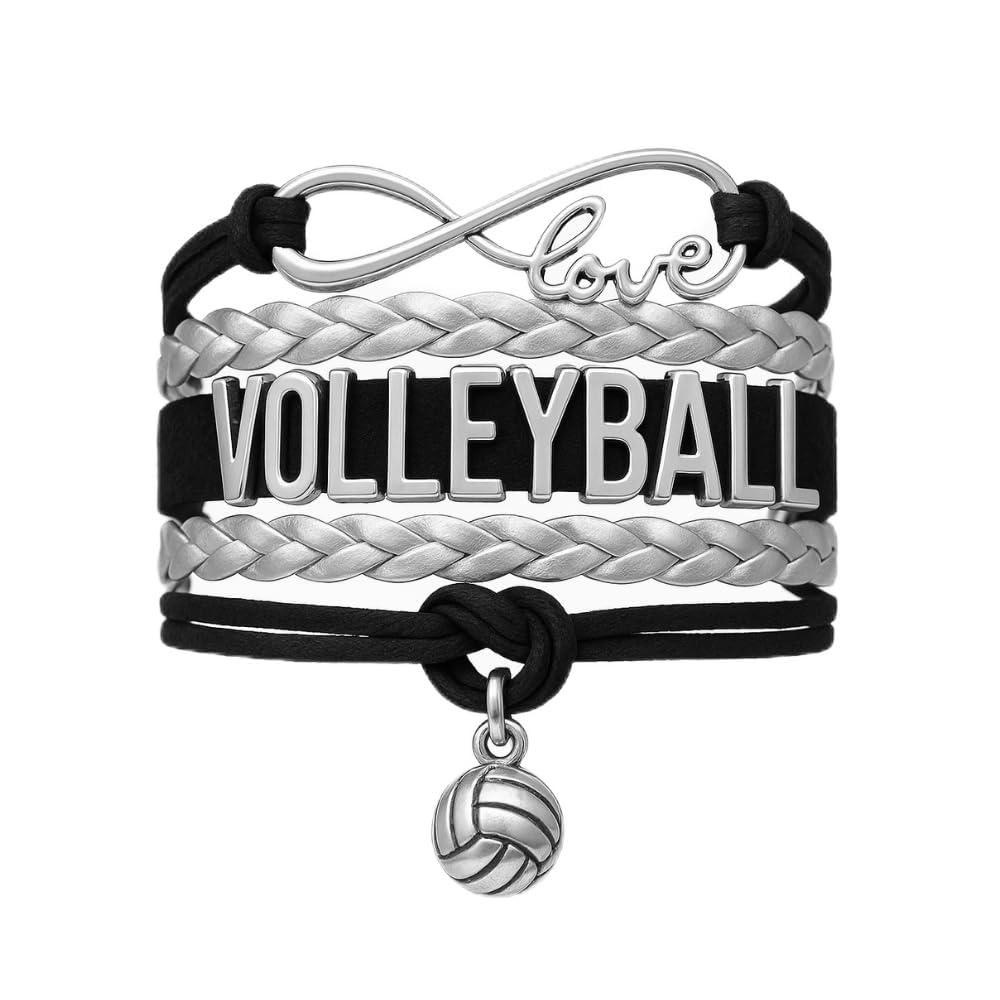 Volleyball Bracelet for Teens- Ideal Volleyball Gifts. Adjustable Charm Bracelet with Infinity Symbol & Silver Volleyball Charm.