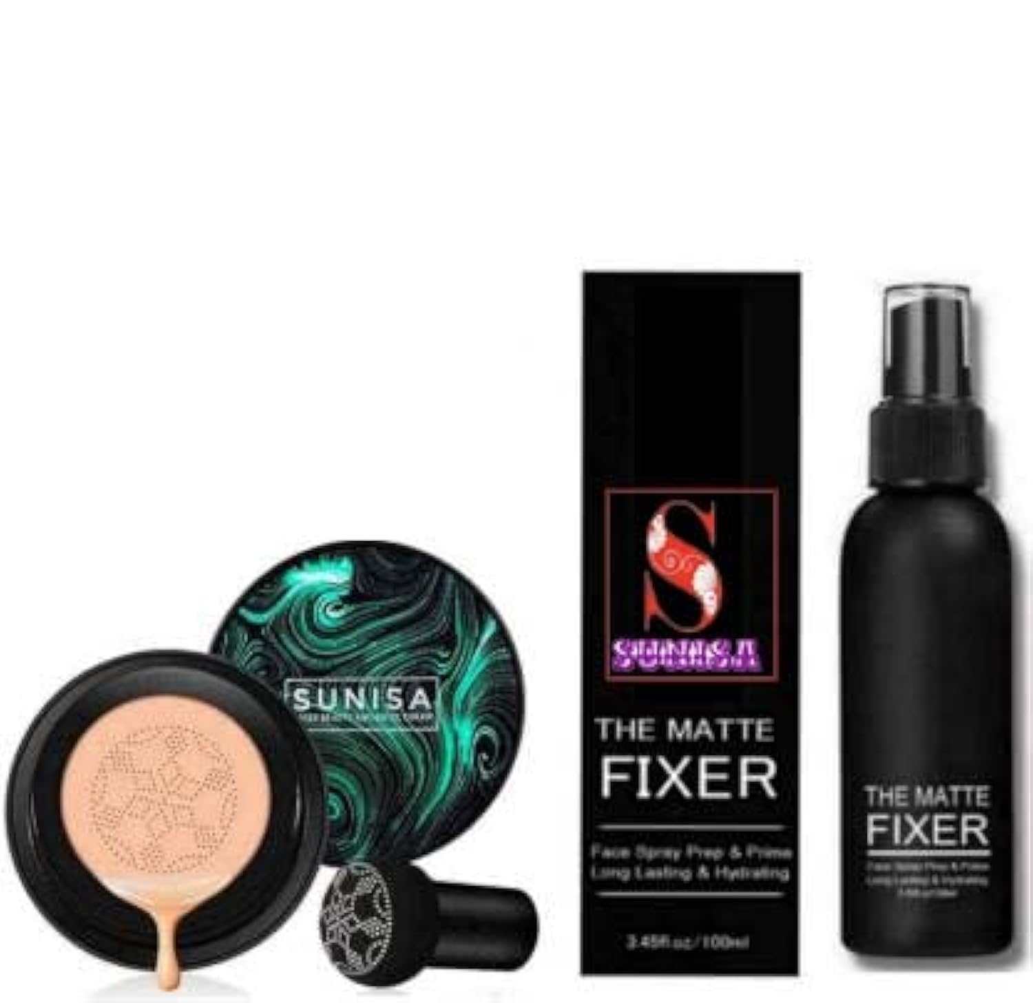 Sunisa Bb And Cc Cream Foundation With Mushroom Head Air Cushion 20G And 1 The Matte Fixer  (Pack Of 2)