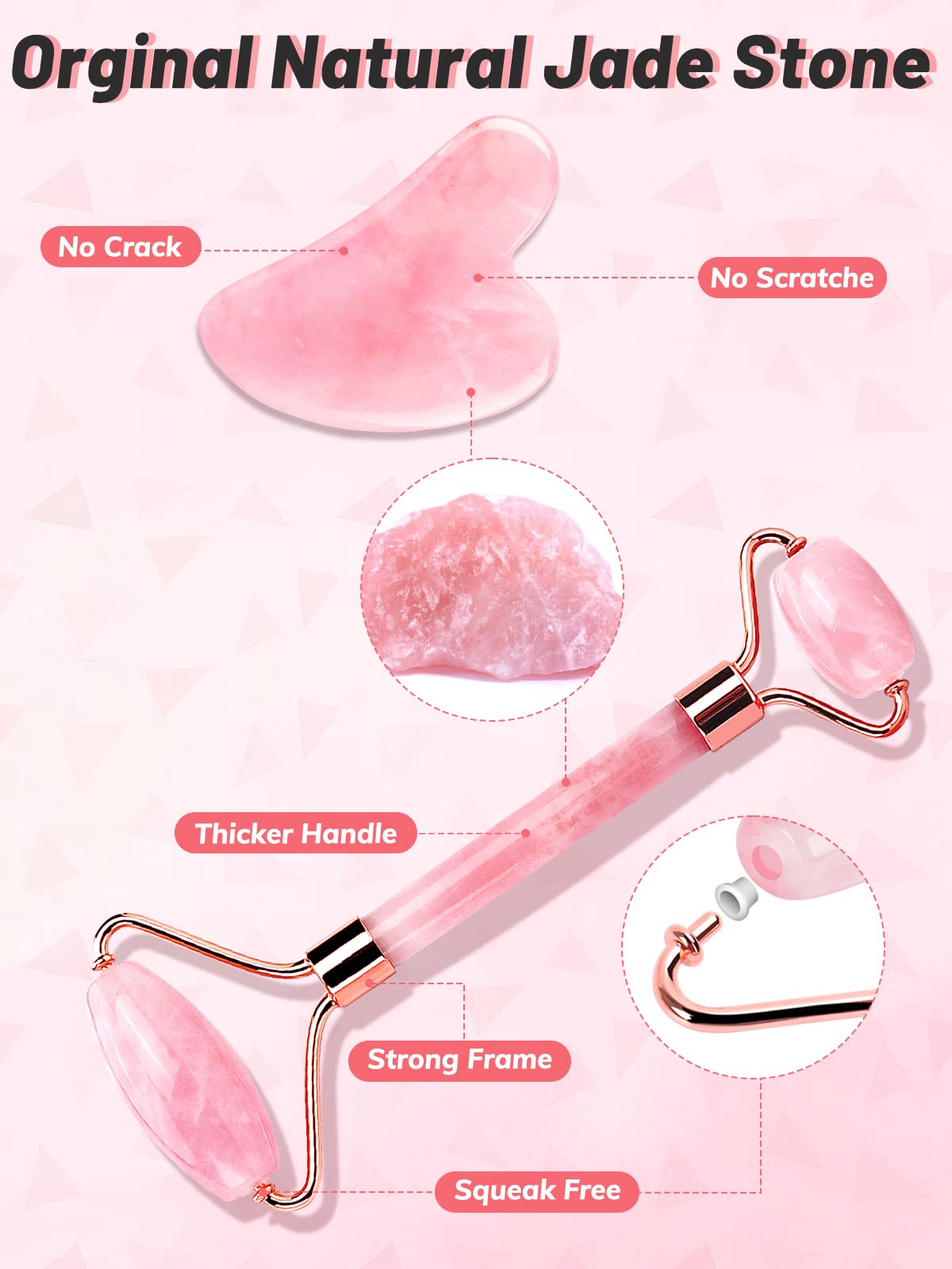 Deciniee Jade Roller And Gua Sha Set - Anti Aging Rose Quartz Face Massager For Eye, Neck - Natural Beauty Skin Care Tools Body