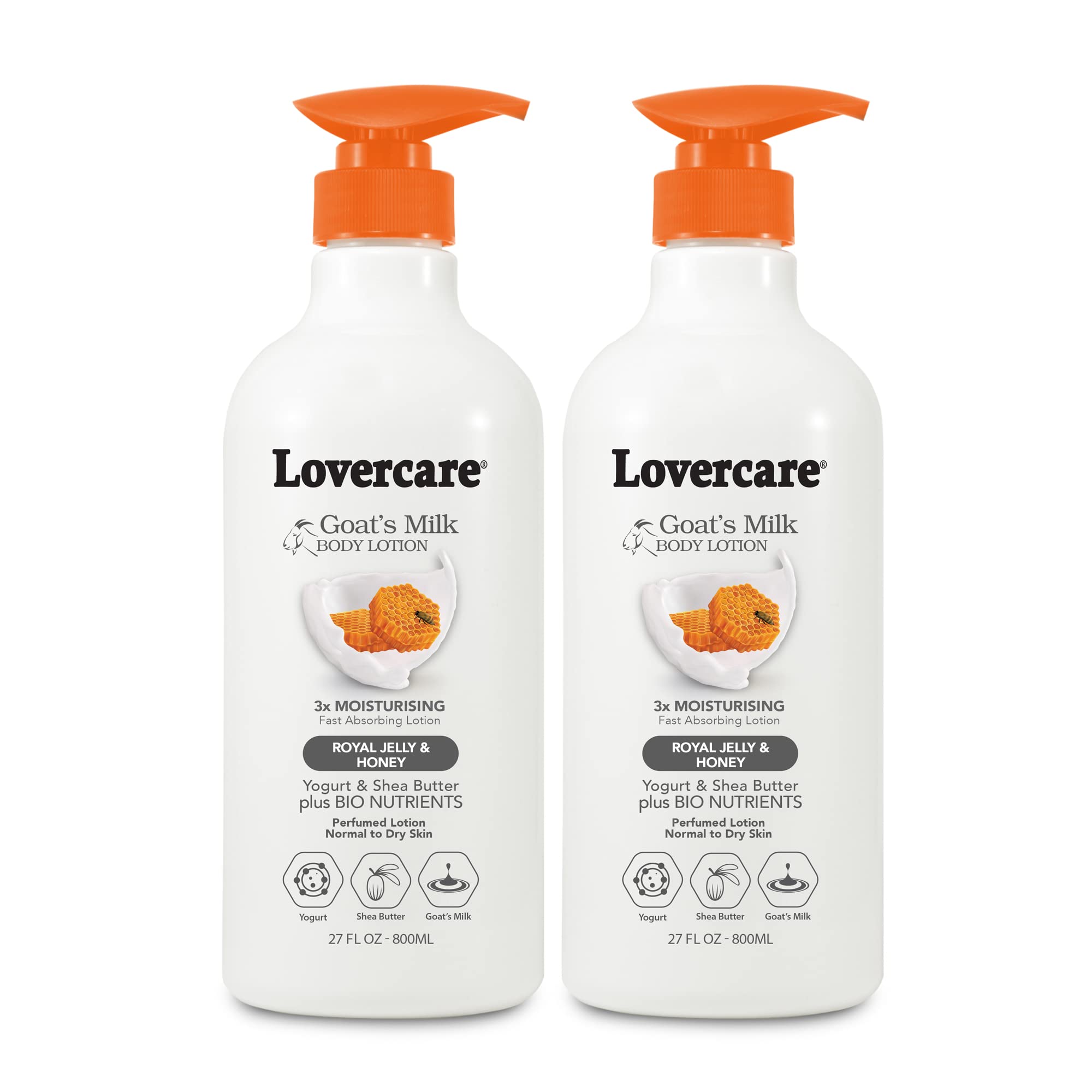 Lovercare Goat Milk Body Lotion for Dry Skin Royal Jelly & Honey 27.05oz (800ml) - Pack of 2