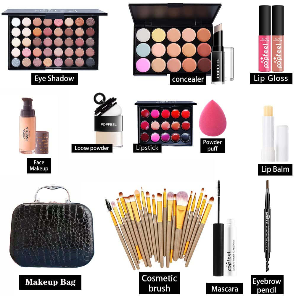 Makeup Kit For Wonmen Full Kit Eyeshadow Eyeliner Lipgloss, Lipstick Makeup Brushes Mascara Eyebrow Pencil Concealer Face Powder