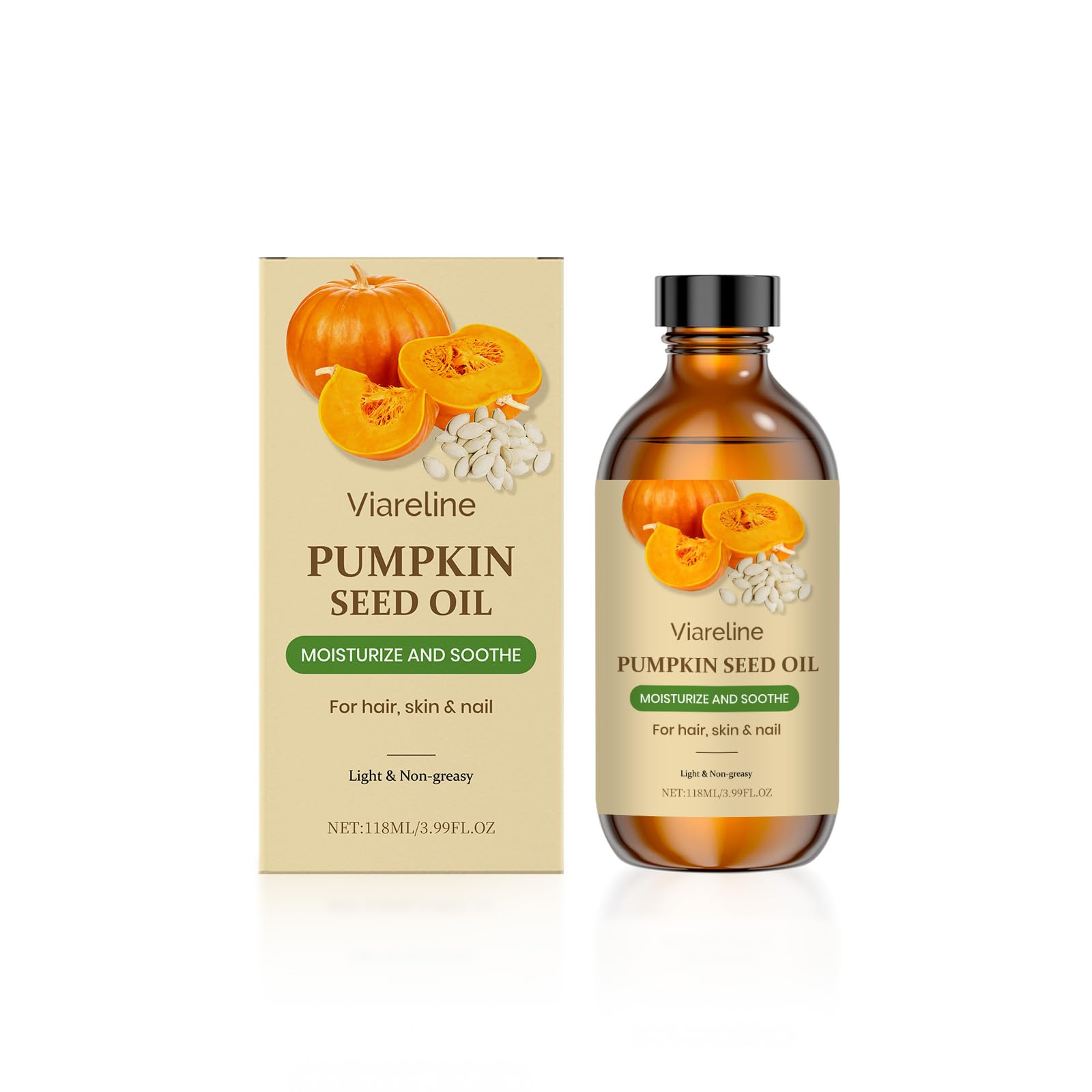 Viareline Pumpkin Seed Oil - Pure Nourishing Oil for Hair, Skin & Nails, Lightweight & Fast-Absorbing (3.99 fl oz)