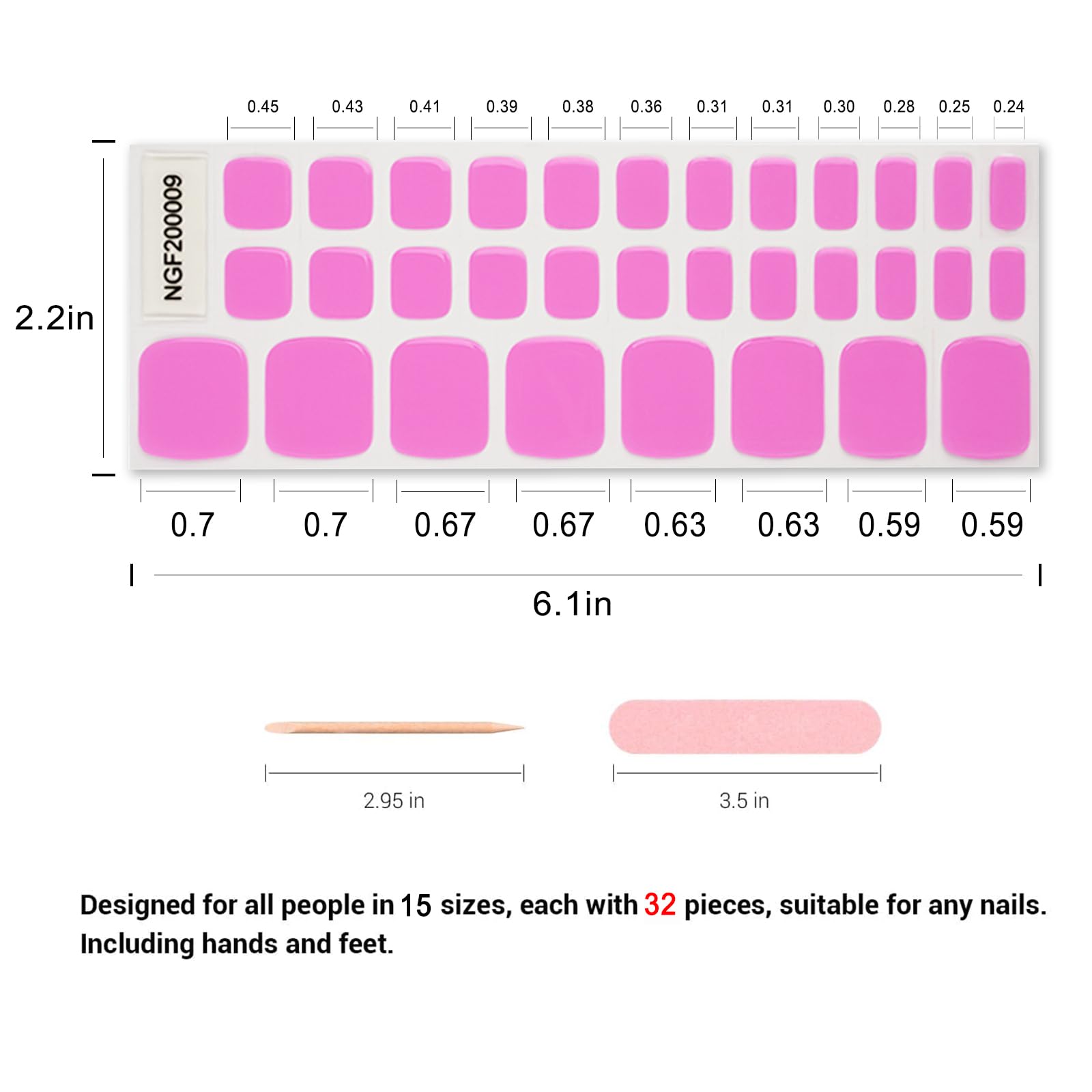 Wekcekcek Semi Cured Gel Toenail Strips, 32 Pink B Gel Toenail Stickers - Works With Any Nail Lamps Gel Pedicure Strips Full Nai
