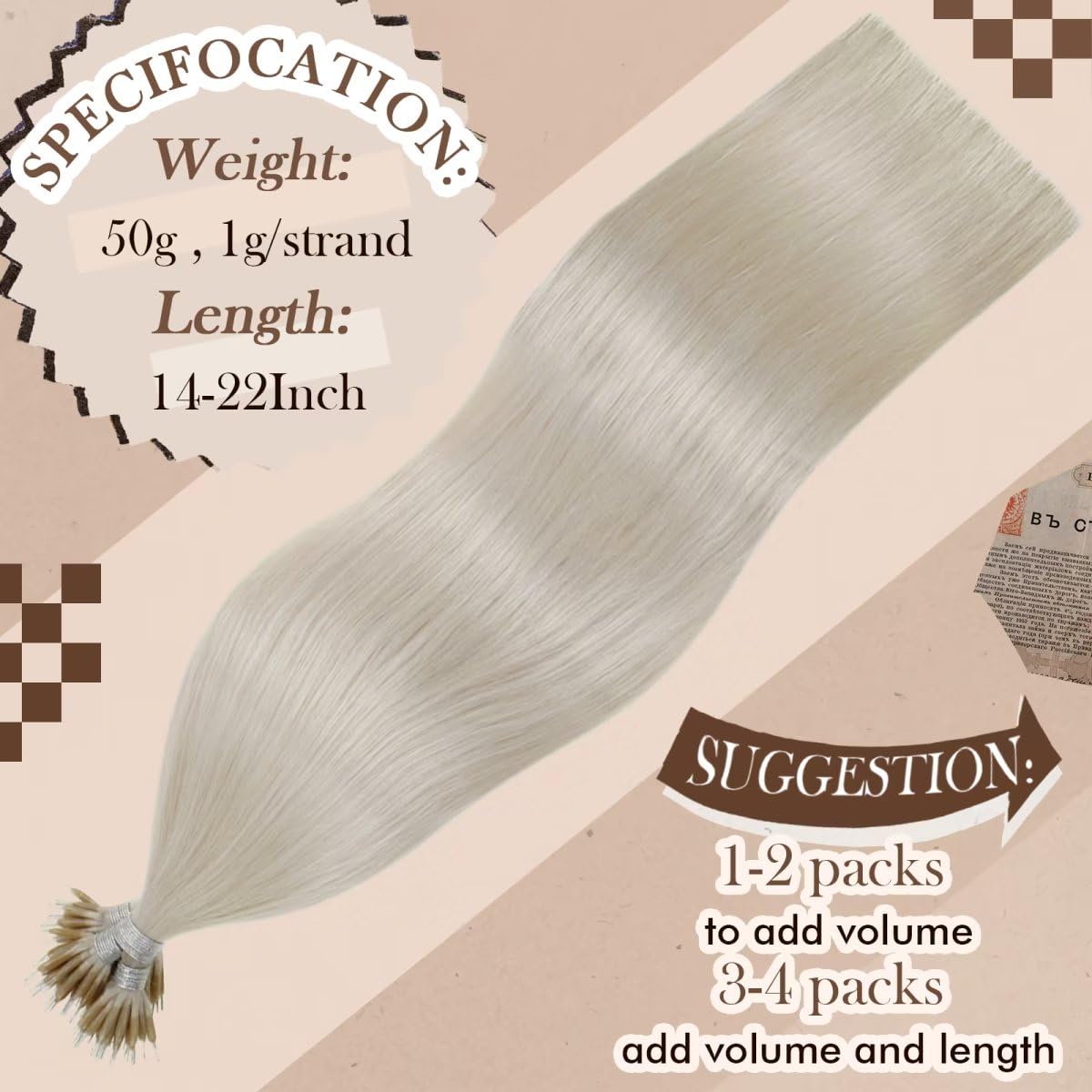 Hetto Blonde Nano Link Human Hair Extensions #60 Platinum Blonde Nano Beads Extensions Human Hair 16 Inch Remy Hair Nano Ring Ha