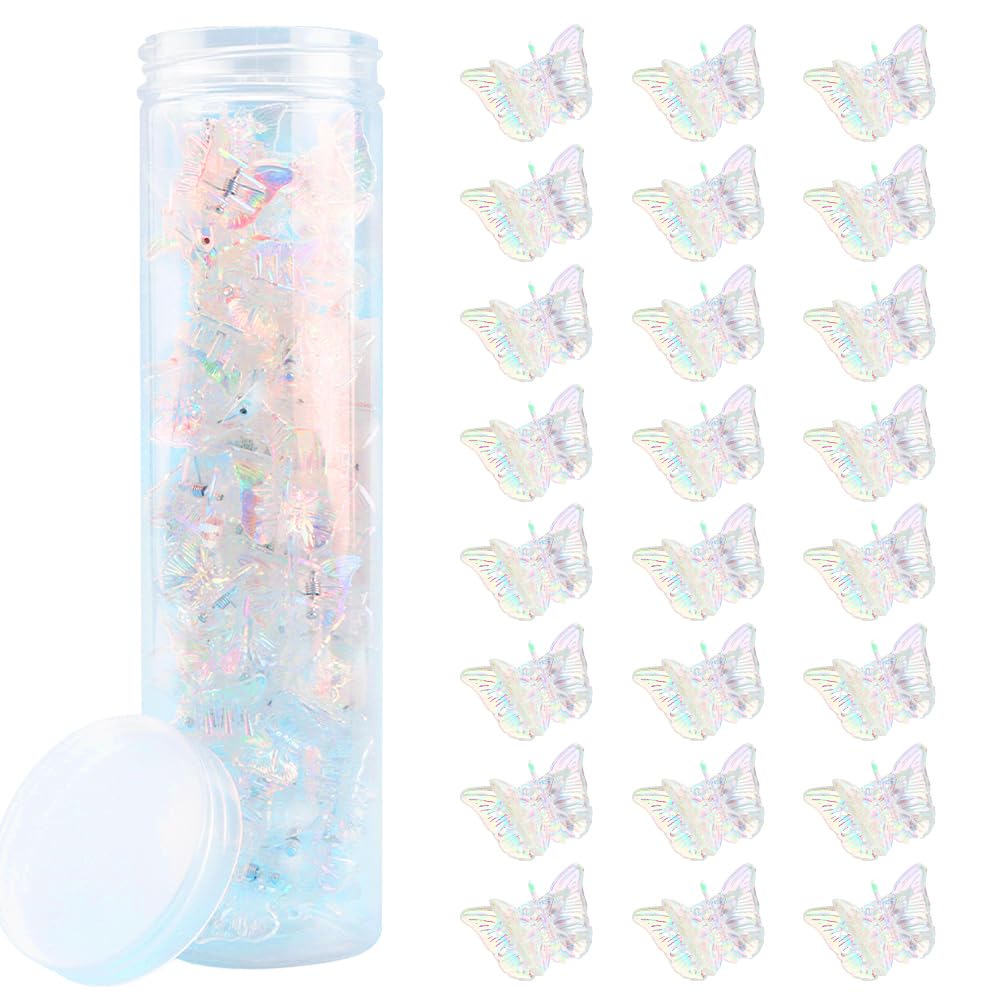 Ahoney 60PCS Mini Butterfly Hair Clips for Hair with Box Clear Claw Clips Glitter 90s Y2k Hair Accessories for Girls Women