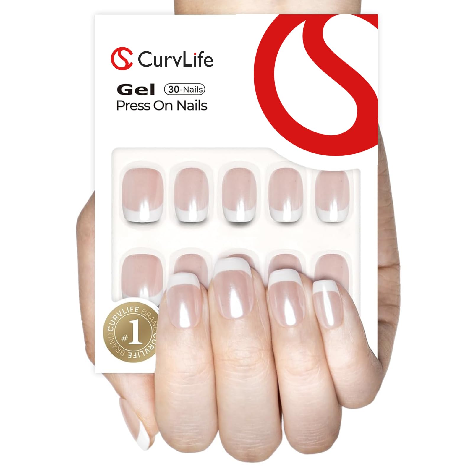 Curvlife Soft Gel Press on Nails with French Tips and Glossy Short Size Design Full Cover 15 Sizes Gel Nails, Women Reusable Nai