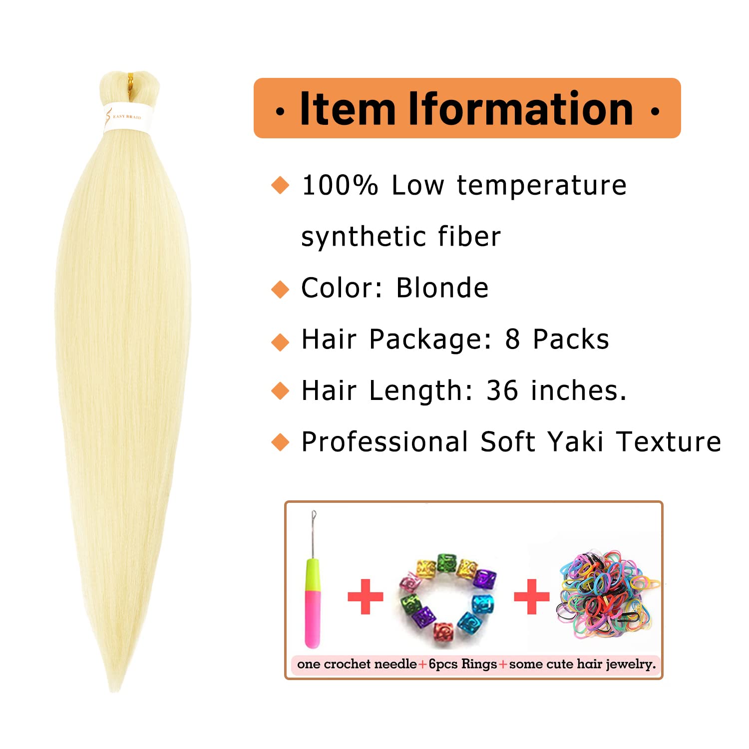 Ubeleco 36 Inch Braiding Hair Pre Stretched,8 Packs Kanekalon Braiding Hair Soft Yaki Texture,No Itch, Hot Water Setting Hair Ex