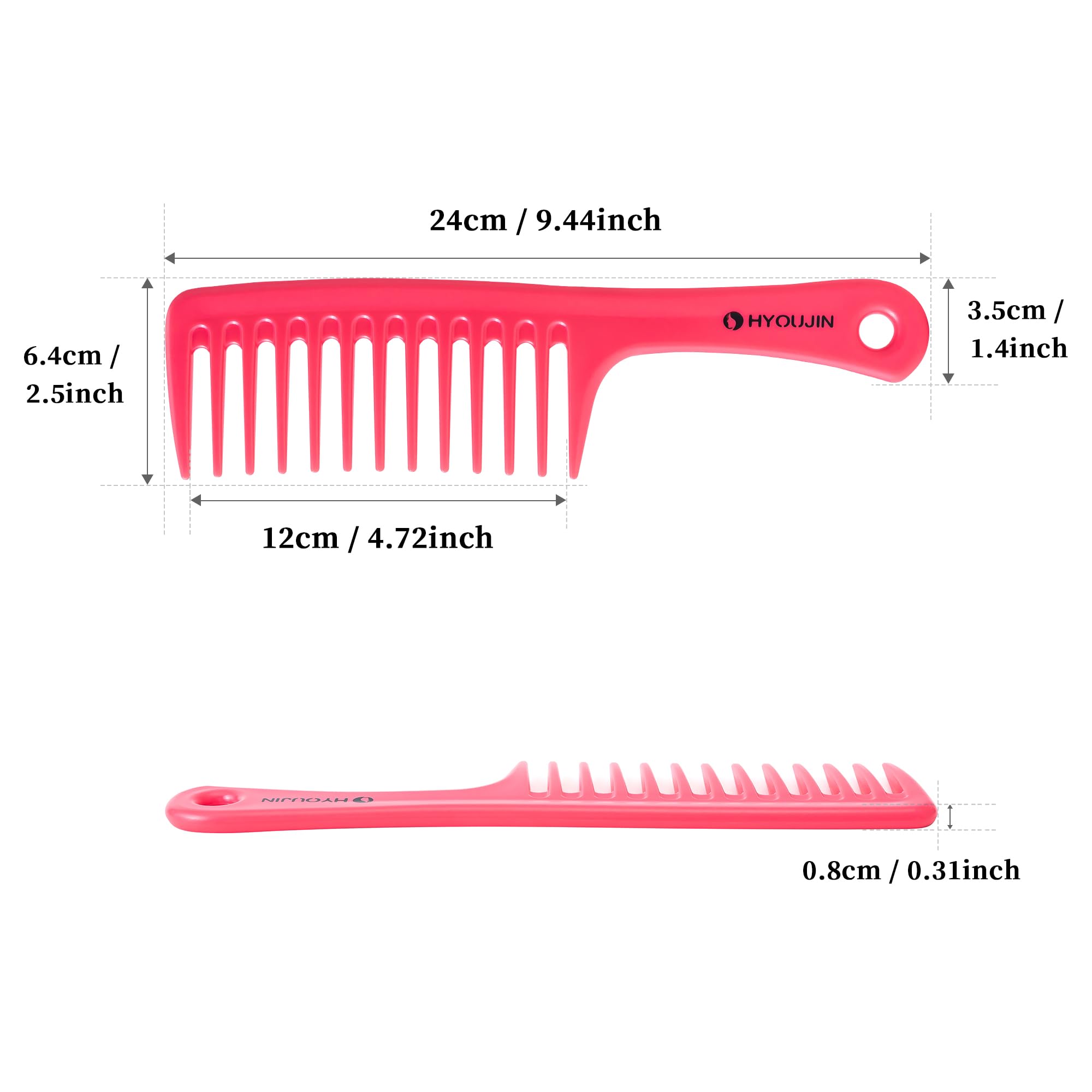HYOUJIN Wide Tooth Comb Detangling Hair Brush Paddle Hair Comb Care Handgrip Comb-Best Styling Comb for Long Hair Wet Hair (Rose