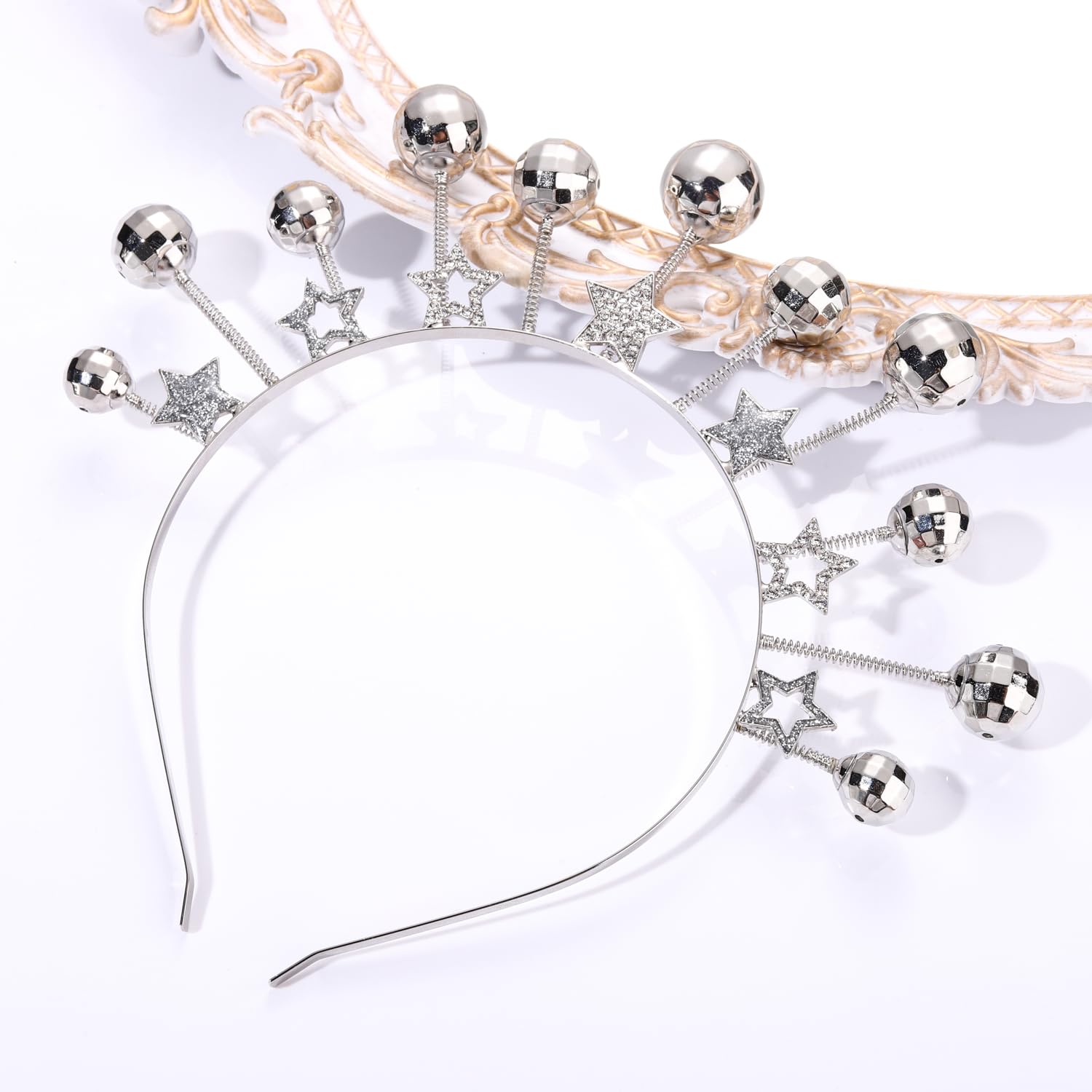 Heidkrueger Disco Ball Headband Rhinestone Star Mirrorball Hairbands For Women Festive Holiday Parade Hair Hoop (Star And Disco