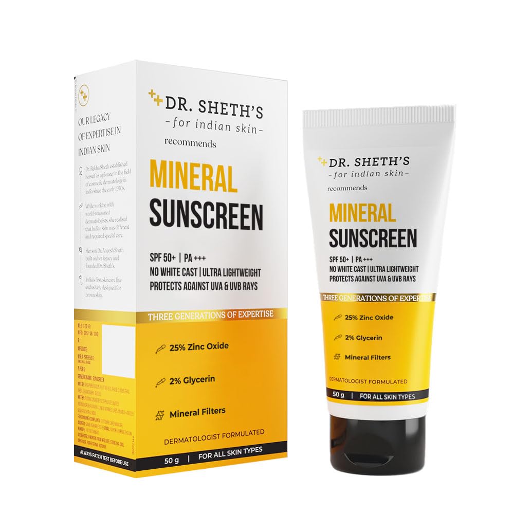 Dr. ShethS Mineral Sunscreen Spf 50 Pa+++ | Water Proof Sunscreen | No White Cast | QuickAbsorbing | Ultra Lightweight & NonS