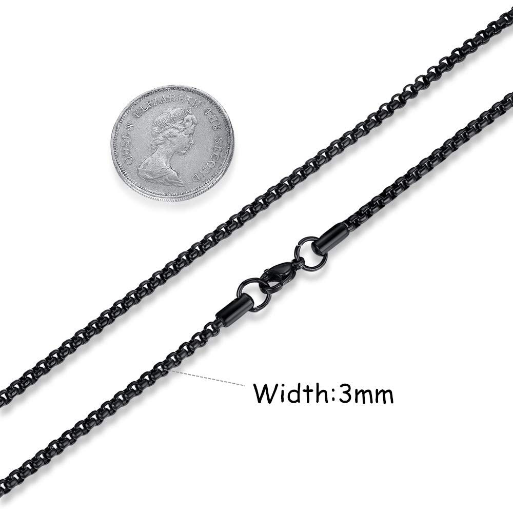 FOSIR Mens Womens Stainless Steel Black Rolo Cable Chain Necklace (3mm, 28 Inches)
