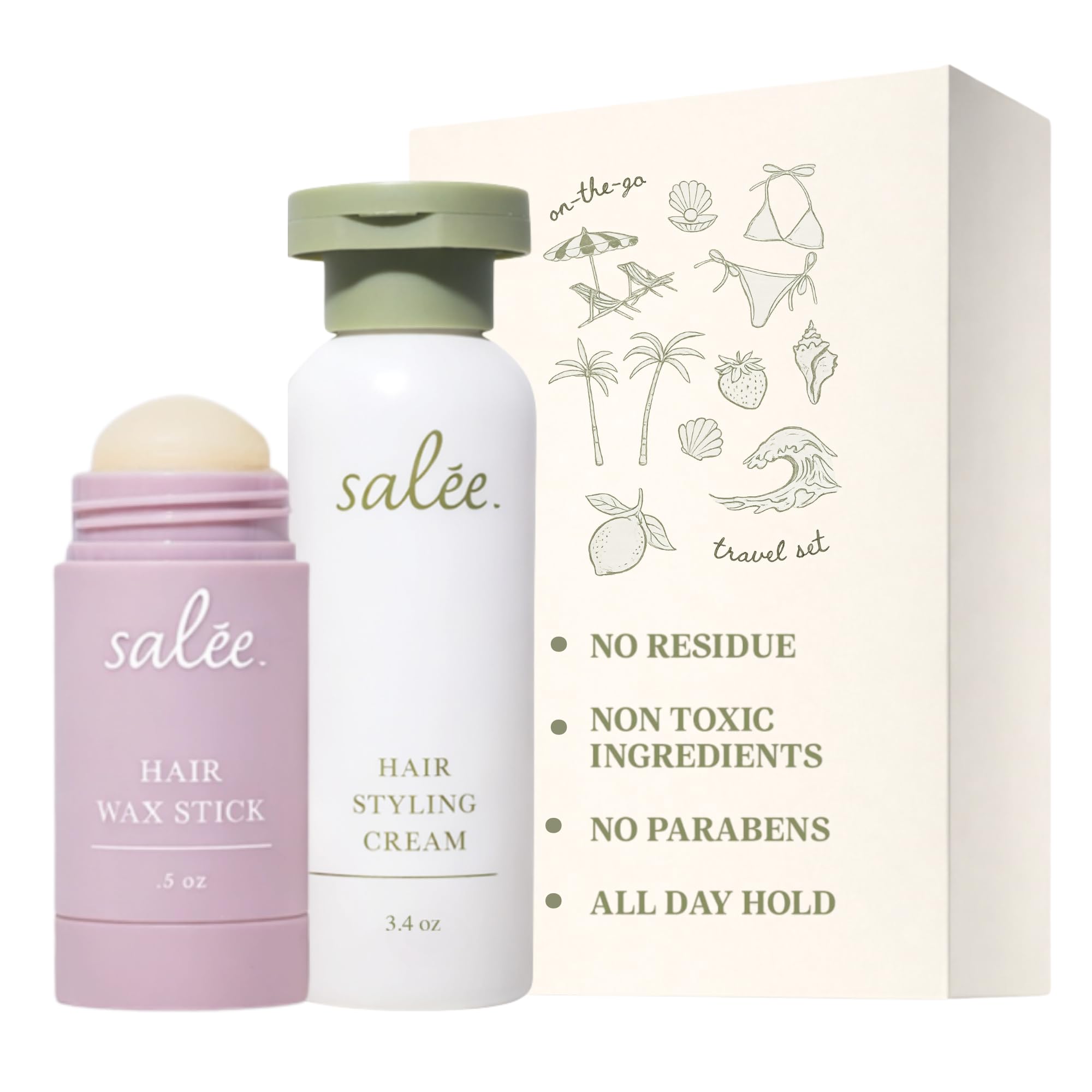 SALEE.  Hair Styling & Curl Cream + Wax Stick Duo Travel Size For Women & Kids | Define Curls, AntiFrizz, Slick Back, Smoothin