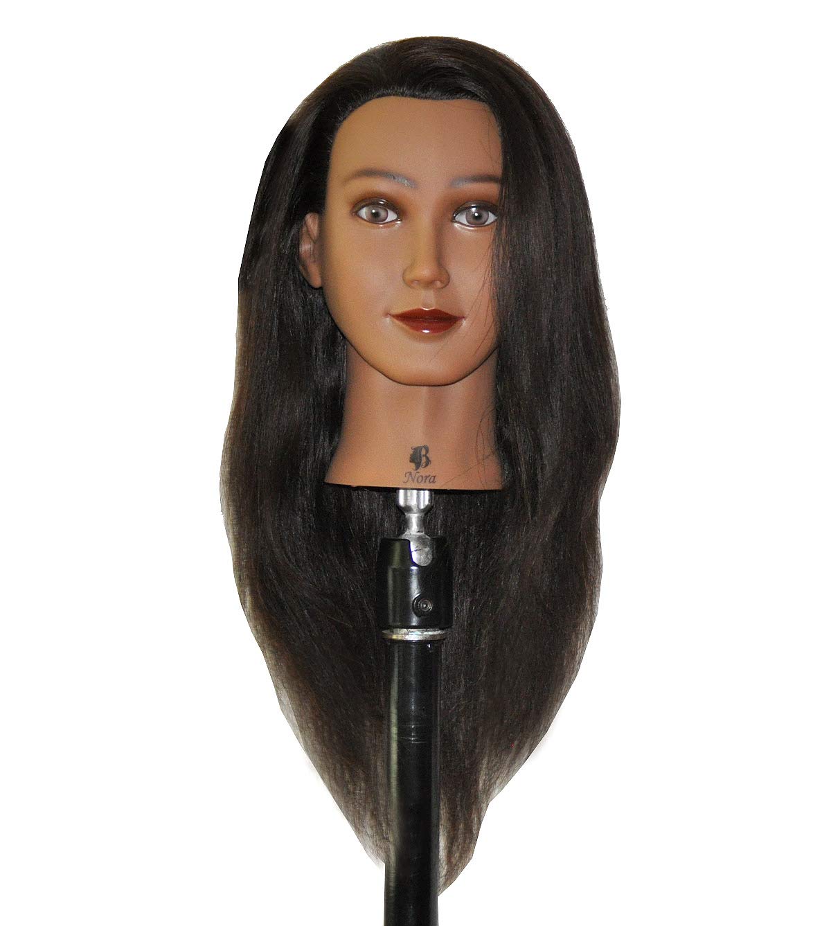 Bellrino 24 100% Human Hair Cosmetology Mannequin Manikin Training Head with Clamp (24 ETHNIC SKIN ((NORA+NEW))