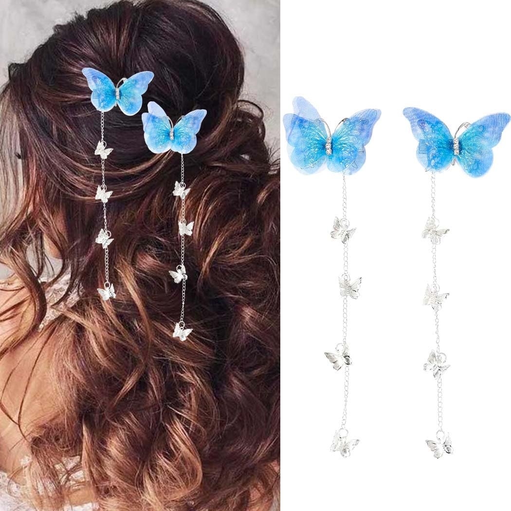 Bartosi Butterfly Hair Clips Blue Butterfly Hair Clip Tassel Hair Pins Cute Rhinestone Hair Barrettes Hair Accessories for Women