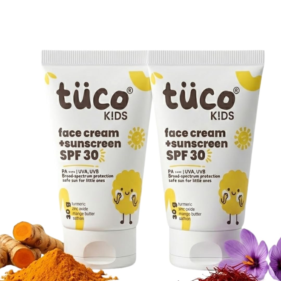 Tuco Kids 2 in 1 Face Cream + Sunscreen SPF 30 with Saffron oil for Kids | Ages 25, 510, 1015 | UVA/UVB PA++++ | Broad Spectr
