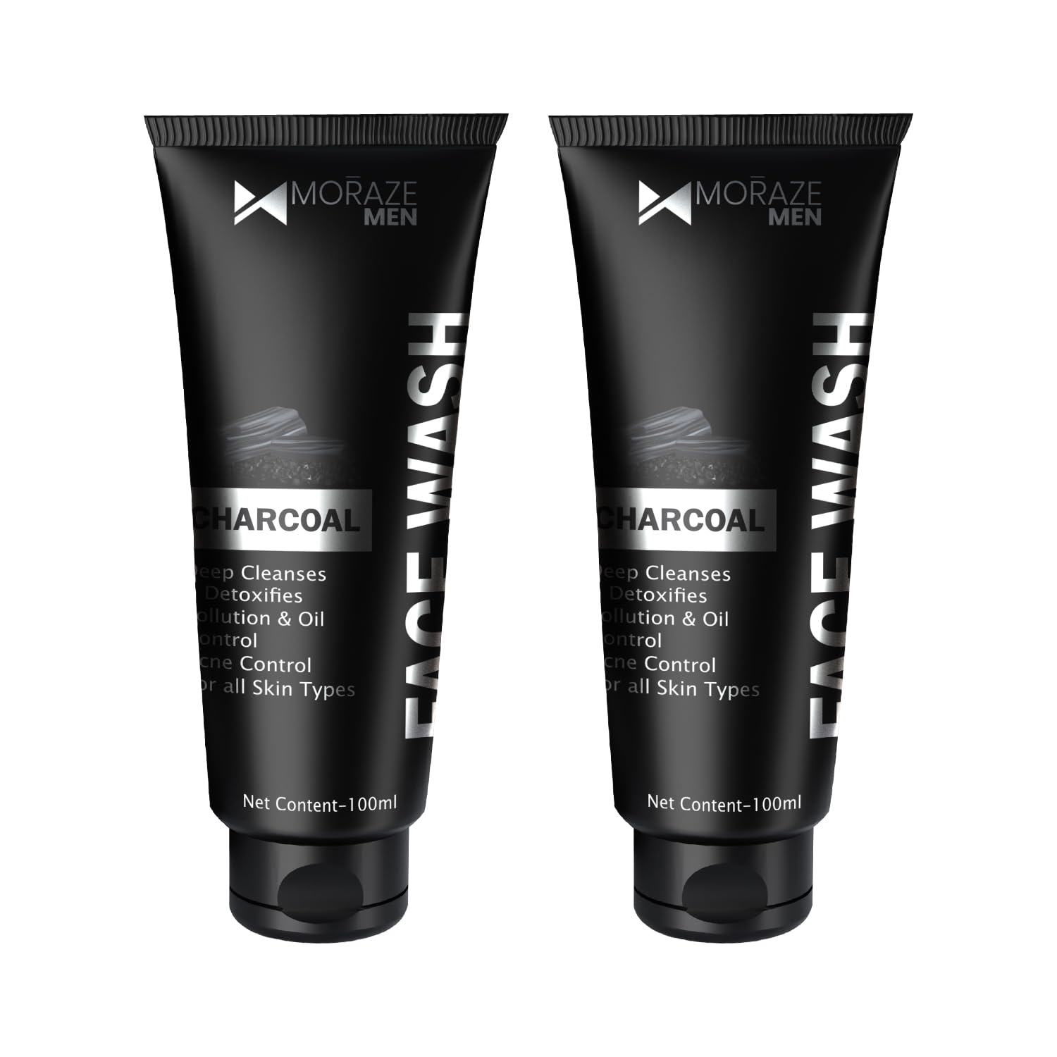 Moraze Charcoal Face Wash  Pack Of 2 (100Ml Each) | Deep Cleanser | Oil Control | Acne Defense | Unisex Skincare