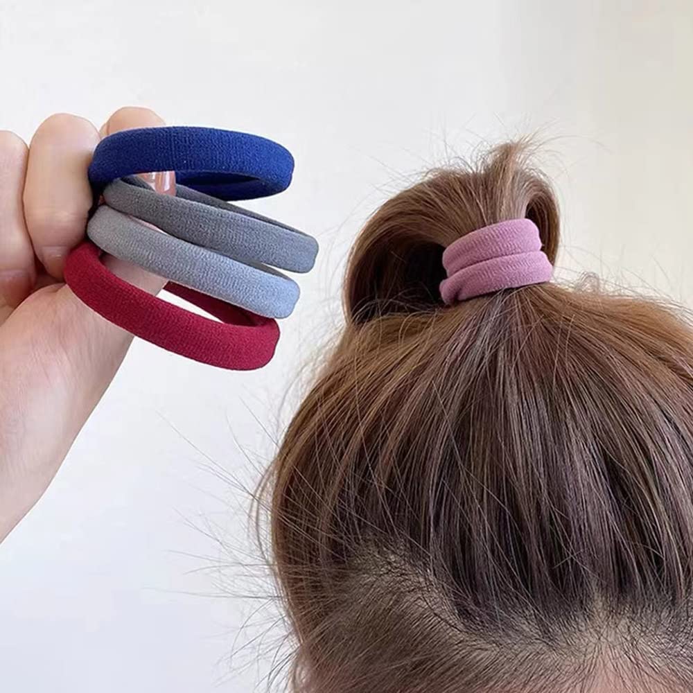 120Pcs Dark Hair Ties,Cotton Ponytail Holders Seamless Elastic Hair Bands,Women No Damage Hair Accessoires For Thick Hair,Girl A