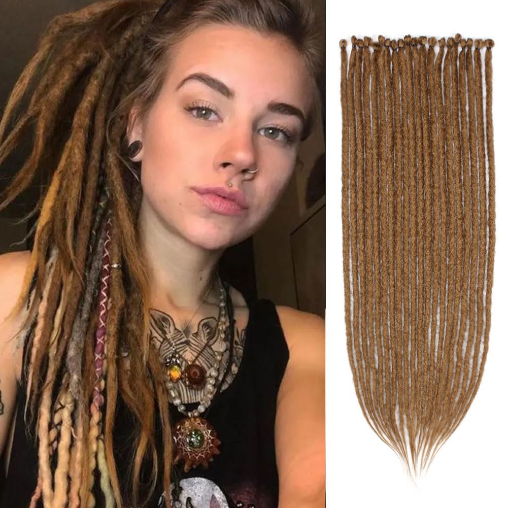 Kraler 24'' Thick Dreadlock Extensions, 20 Strands SE Honey Blonde Crochet Dreadls Extensions of Synthetic Hair 1cm Width Hip Ho