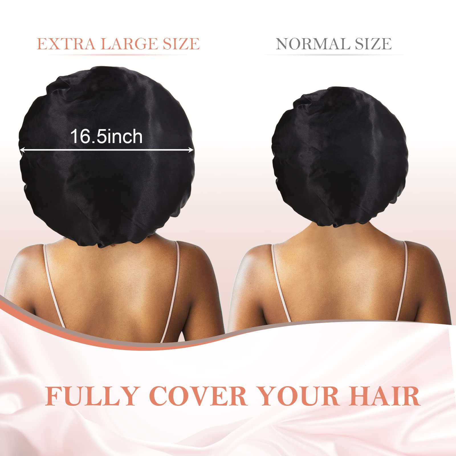3Pcs Bonnet Silk Bonnet For Sleeping, Satin Bonnet For Sleeping Hair Bonnets For Sleeping Black Curly Hair Women Extra Large Jum