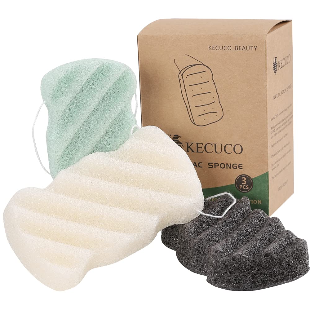 Kecuco 3 Pcs Konjac Bath Sponge For Kids, Babys, Infant, Toddler, 100% All Natural Konjac Shower Body Sponges, 3 Colors And Extr