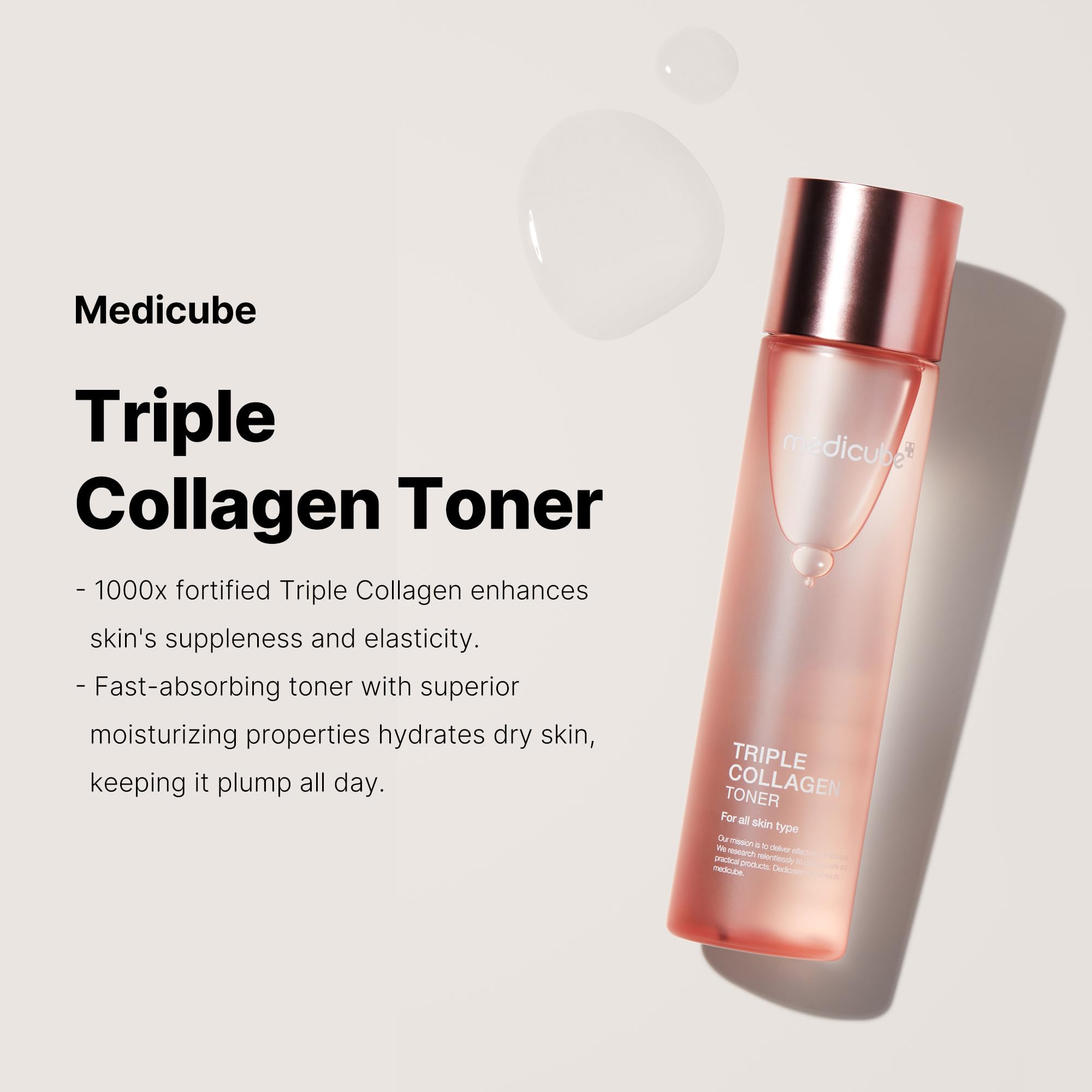 Medicube Triple Collagen Toner - Hydrolyzed, Atelo, & Soluble Collagen For Deep Hydration & Plump Skin - Fast-Absorbing Formula