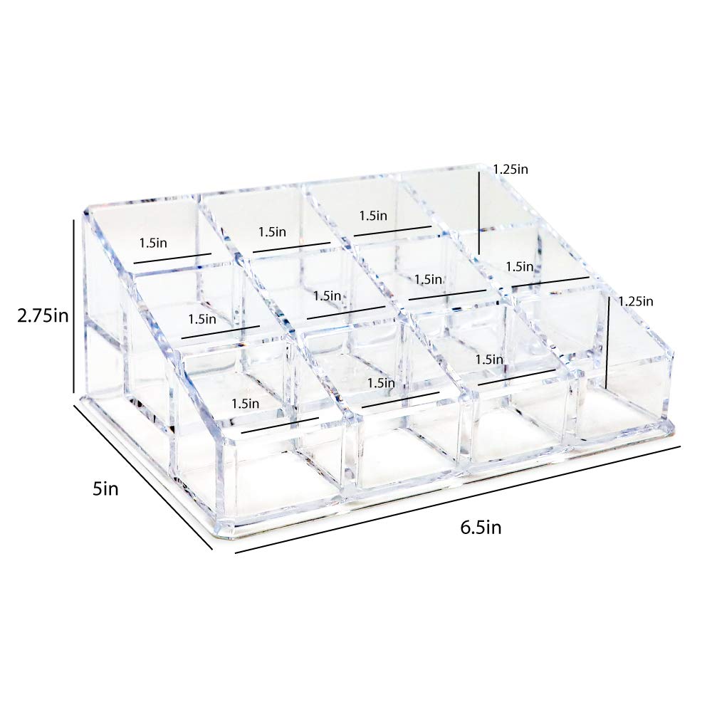 Isaac Jacobs Clear Acrylic 12 Compartment Nail Polish Holder, Organizer for Makeup, Essential Oils, Storage Solution, Rack Displ