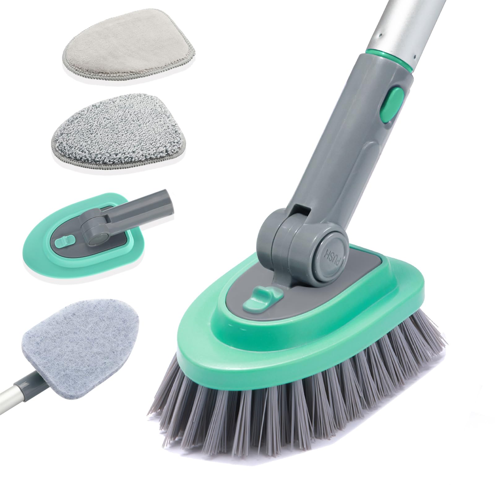 3 in 1 Tile Tub Shower Scrubber,Cleaning Brush with 58 Long Handle,Detachable Stiff Bristle Scrub Brush3 Scouring Pads, 2 Brus