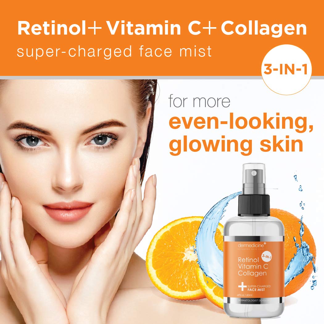 3 In 1 Super-Charged Anti-Aging Face Mist W/Retinol, Vitamin C + Collagen | Hydrates, Refreshes & Brightens For A More Glowing C