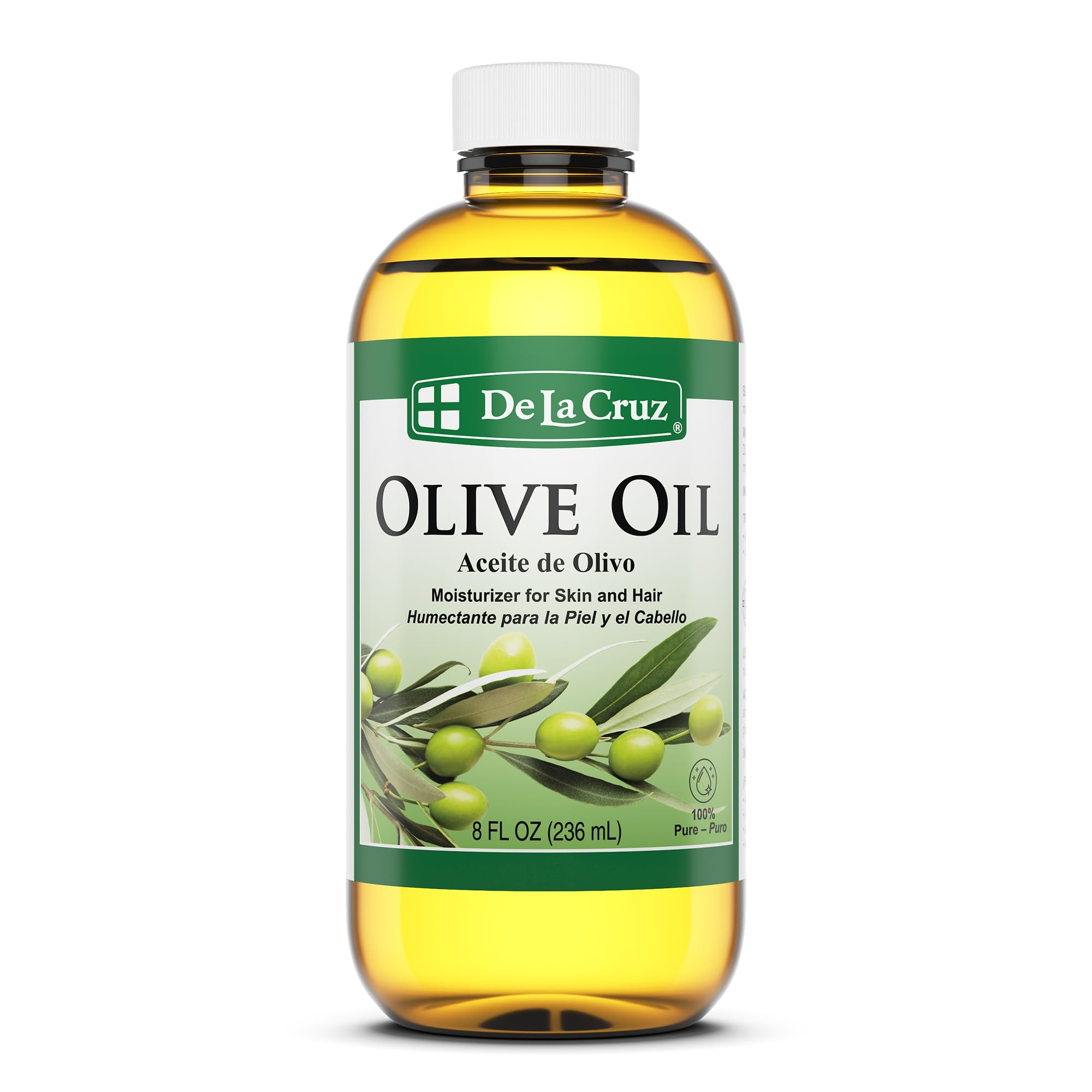 De La Cruz Pure Olive Oil  Natural Expeller Pressed Olive Oil for Hair and Skin  Lightweight Body Oil for Dry Skin 8 Fl Oz