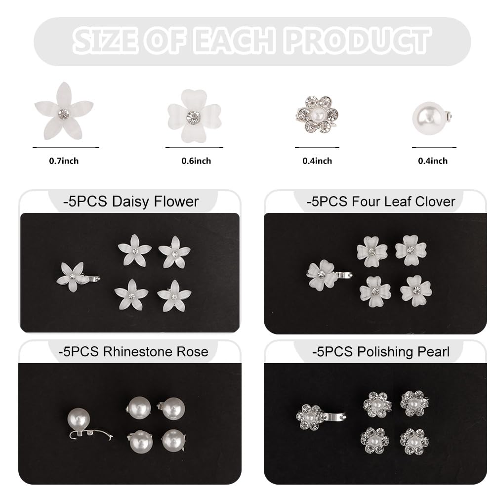 Ahoney 20Pcs Mini Clips For Hair White Flower Hair Clips With Rhinestone Cute Flower Girl Hair Accessory Decorations Hair Clips