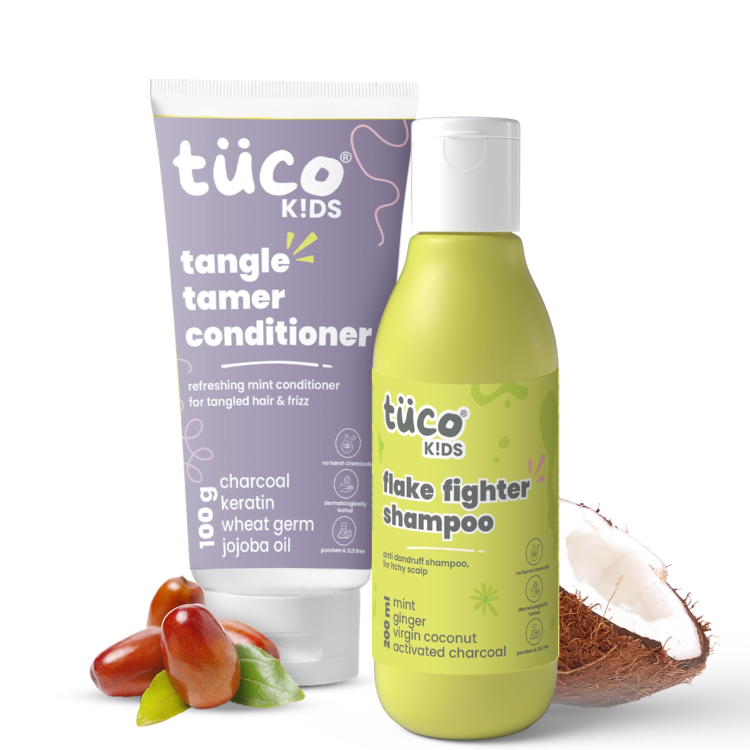 Tuco Kids Anti-Dandruff Shampoo 200Ml & Tangle Tamer Hair Conditioner 100Ml, Paraben & Sulphate Free For Ages 3+ Kids - Combo Pa