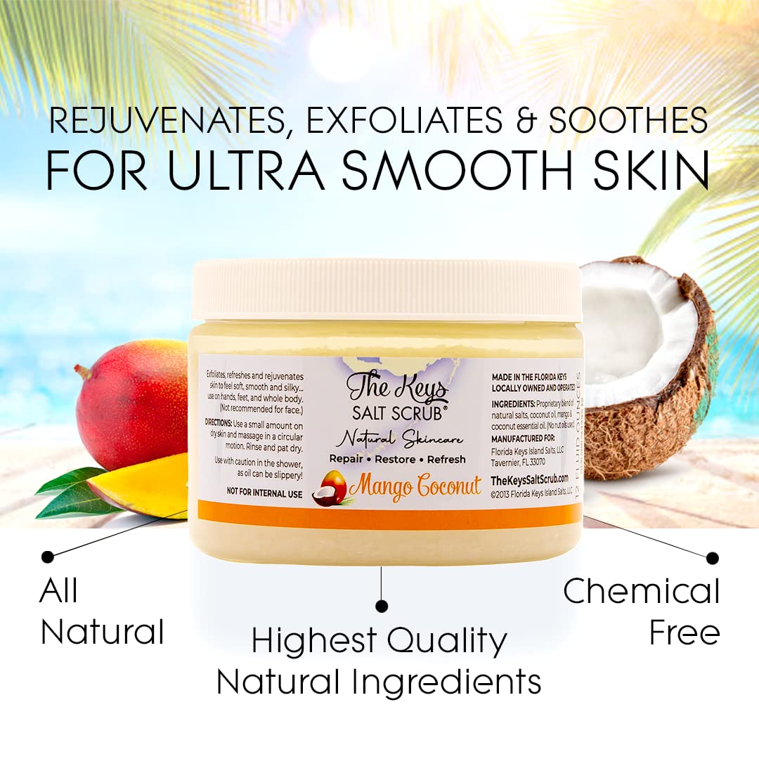 The Keys Salt Scrub Premium Exfoliating Sea Salt Body Skin Scrubs - Made With Pure Florida Sea Salt (Mango Coconut, Bulk Multi V