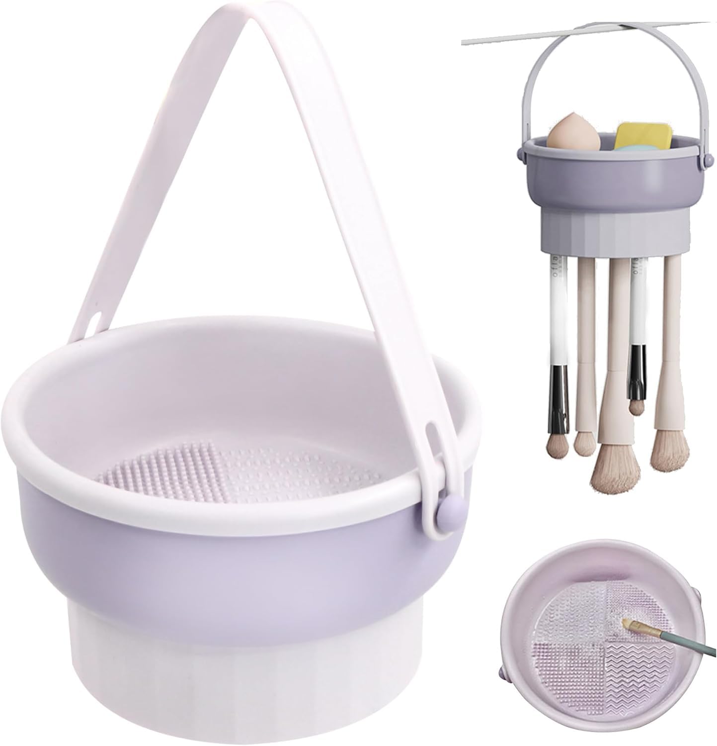 Fizloz Silicone Makeup Brush Cleaning Mat, 3In1 Silicone Makeup Brush Cleaner Bowl With Brush Drying Holder, Multi Color