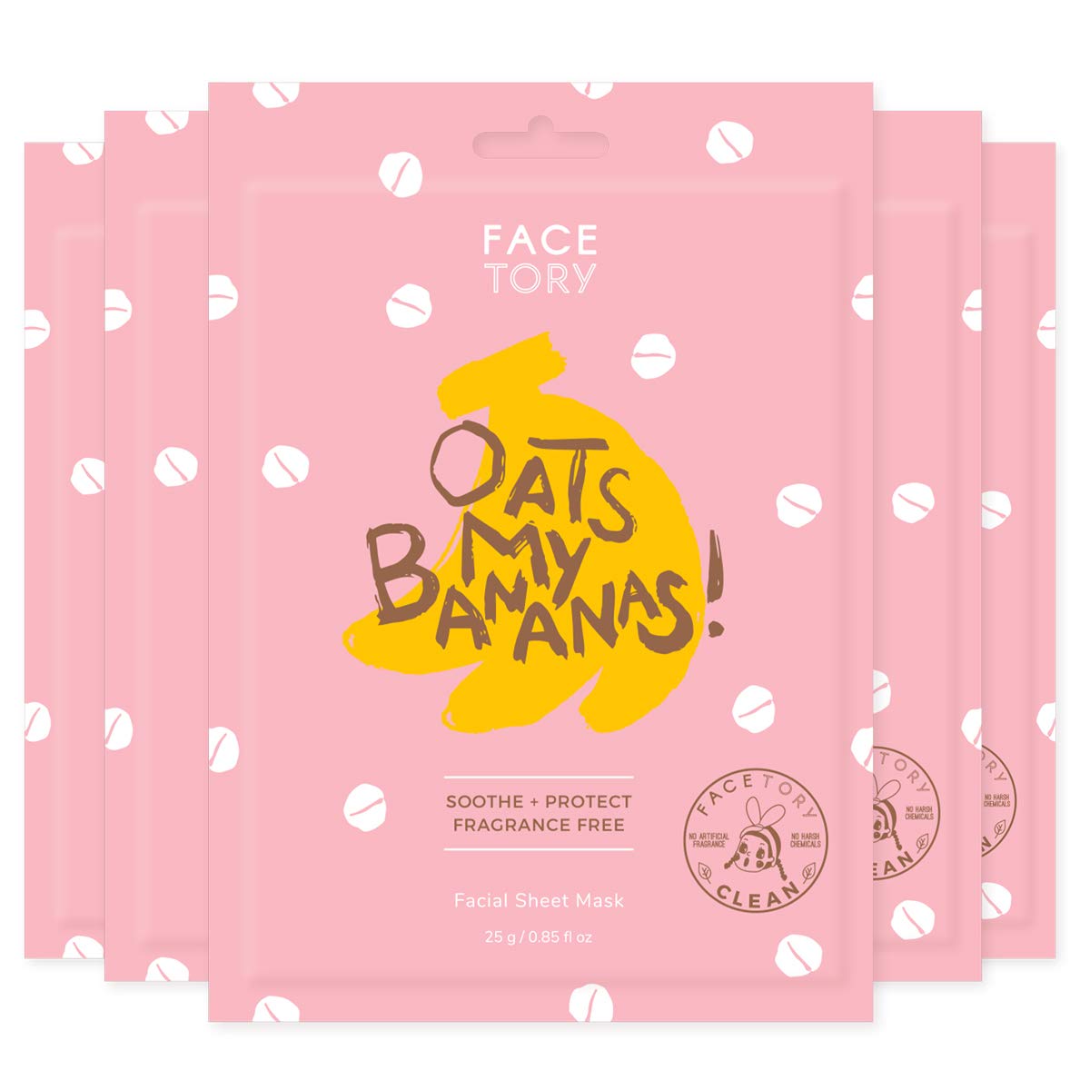 FAcETORY Oats My Bananas Soothing Sheet Mask with Oats Extract (Pack of 5) - Soft, Banana Fiber Mask Material, For All Skin Type
