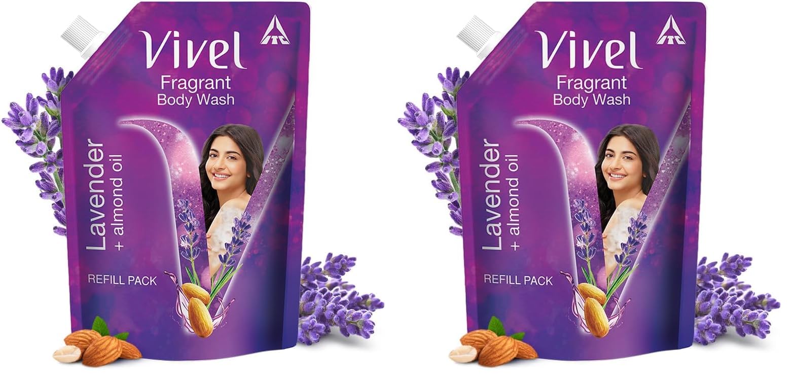 Vivel Fragrant Body Wash, Lavender & Almond Oil Shower Gel, 400 Ml Supersaver Refill Pouch, Moisturizing Bodywash, Soft & Smooth