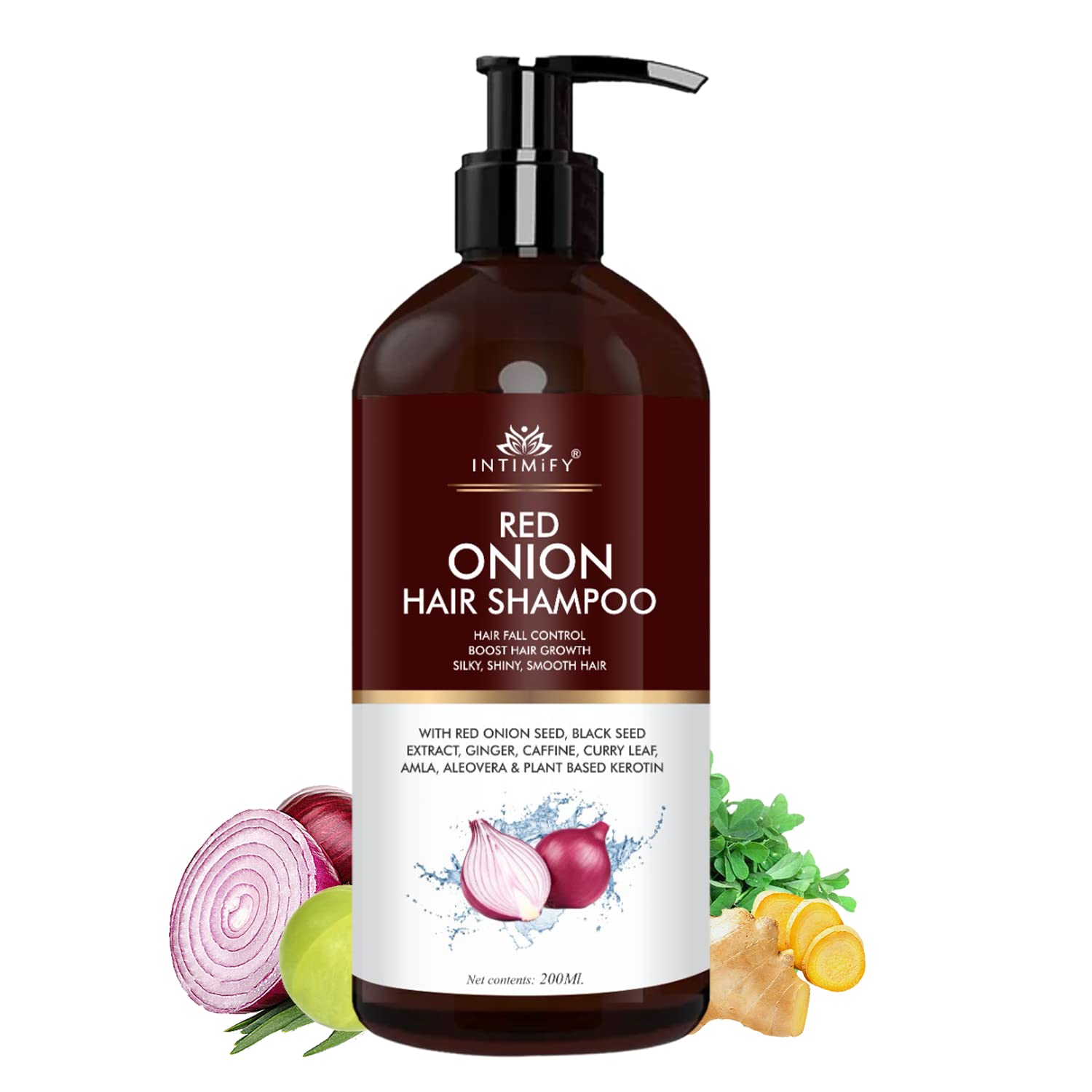 Intimify Red Onion Shampoo With Red Onion Black Seed Oil Extract For Hair Growth For Men & Women (200 Ml) Pack Of 1