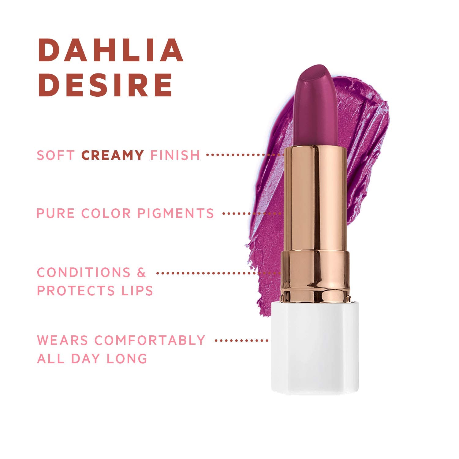 FLOWER BEAUTY Petal Pout Lipstick Nourishing & Highly Pigmented Lip Color with Antioxidants (Dahlia Desire - Cream) (Pack of 1)