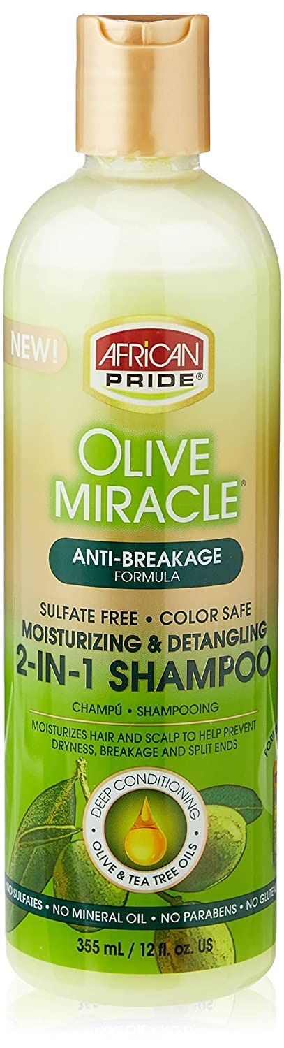 African Pride Olive Miracle 2-in-1 Shampoo and Conditioner, 12 Ounce