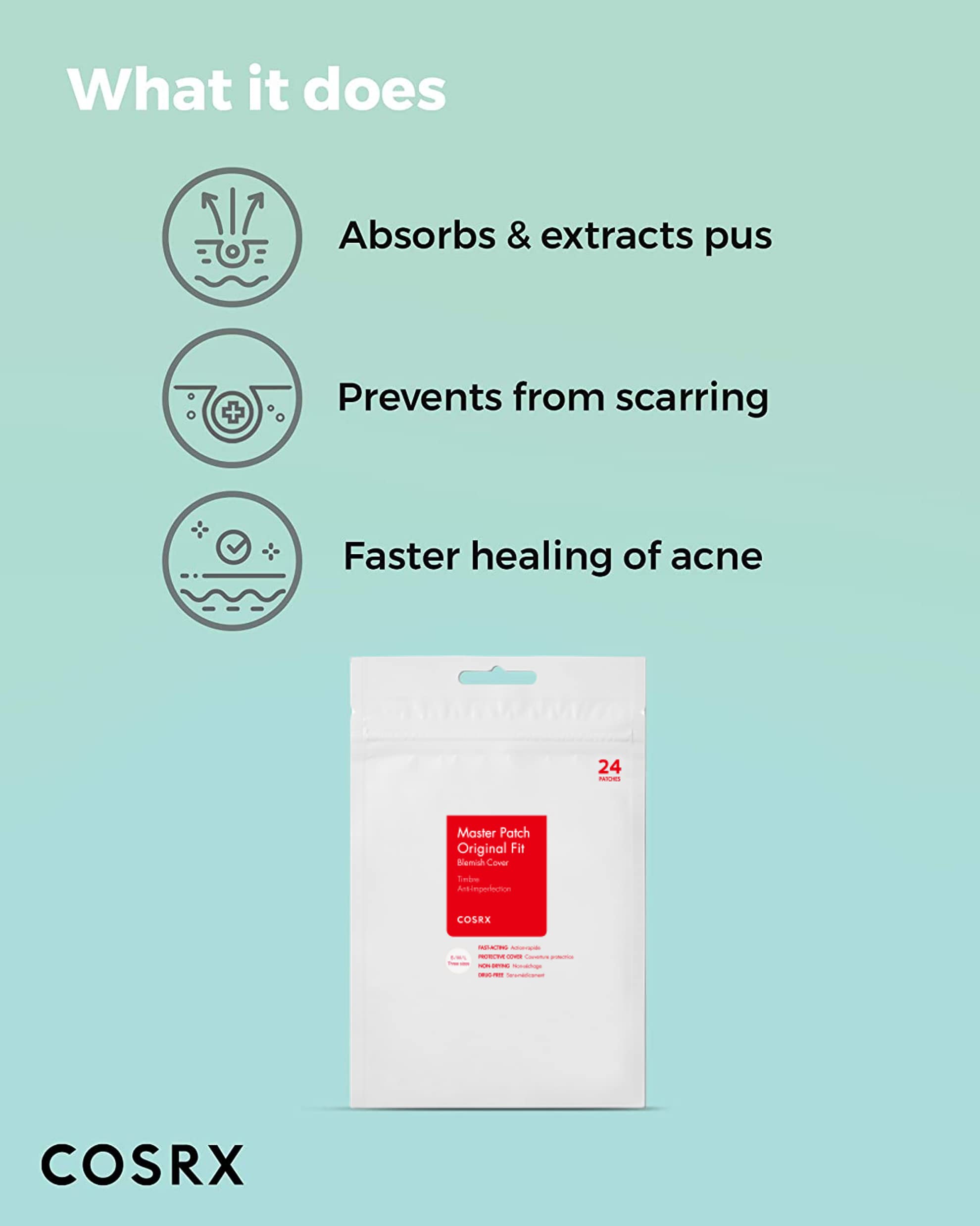 cOSRX Acne Pimple Patch (96 count) Absorbing Hydrocolloid Spot Treatment Fast Healing, Blemish cover, Three Sizes