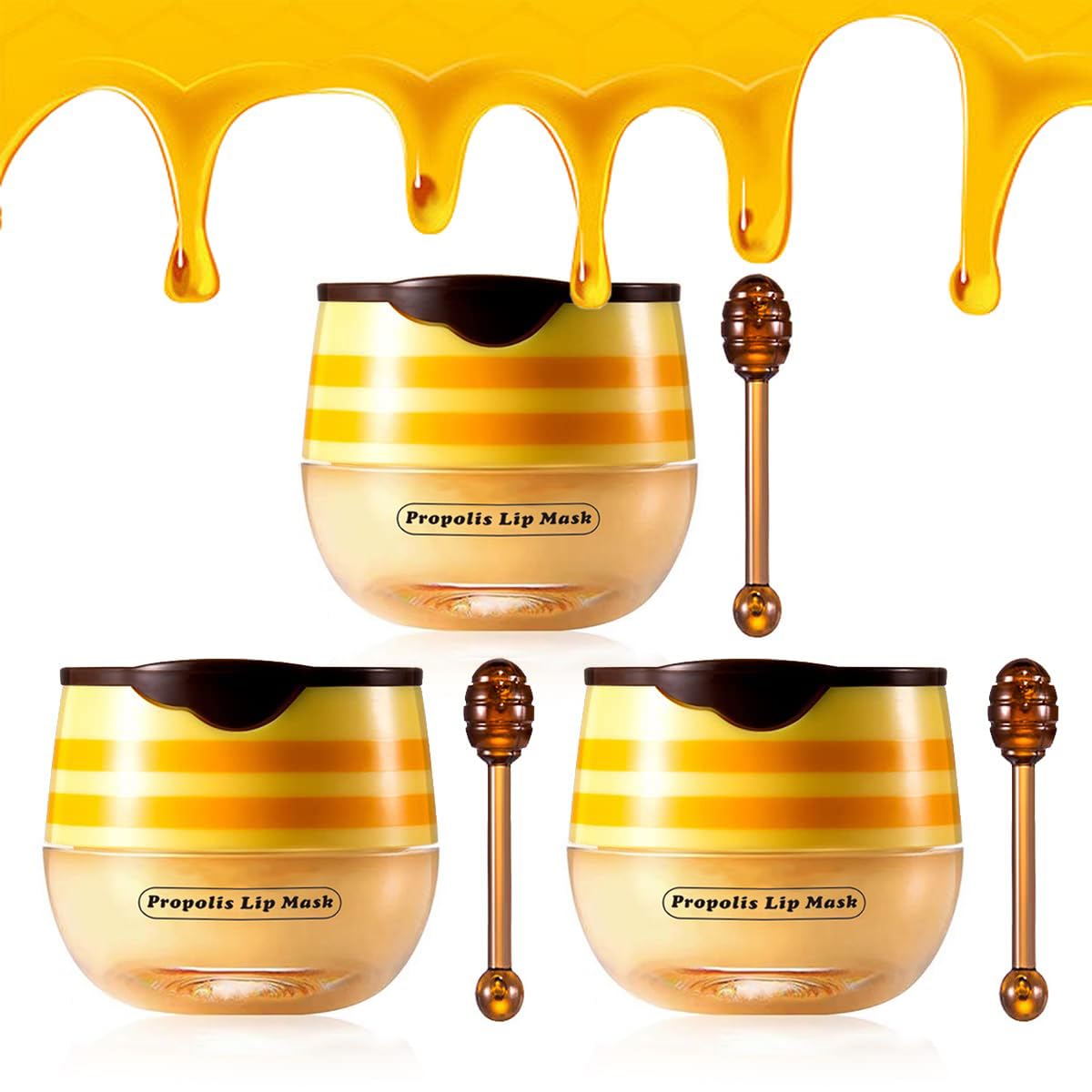 3PCS Honey Lip Balm, Vitamin E Moisturizing Propolis Sleeping Lip Mask, Effective Reduces Lip Lines Prevention Dry and Cracked L