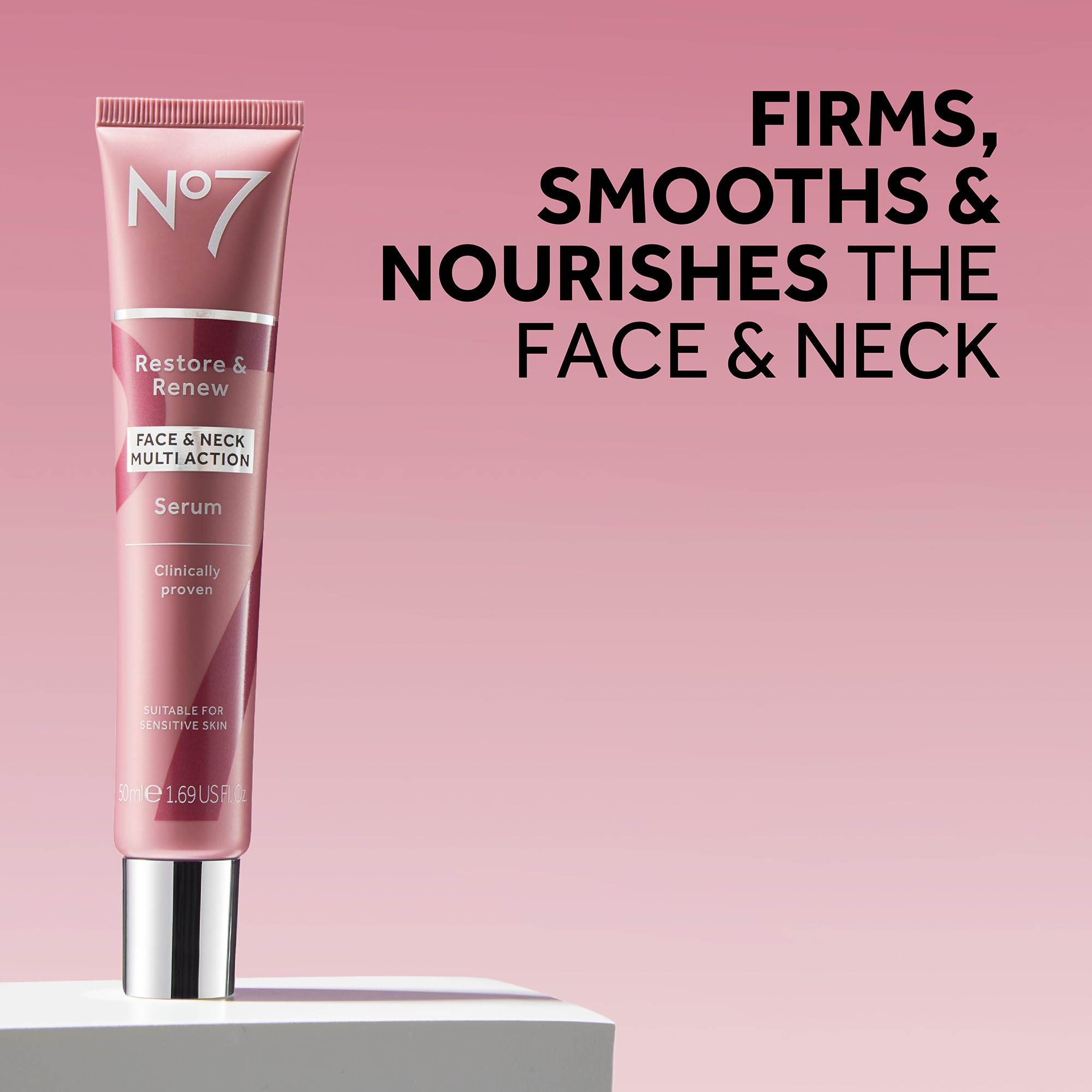 No7 Restore & Renew Face & Neck Multi-Action Serum - Collagen Peptide Anti-Aging Facial Treatment - Hyaluronic Acid Hydrating +