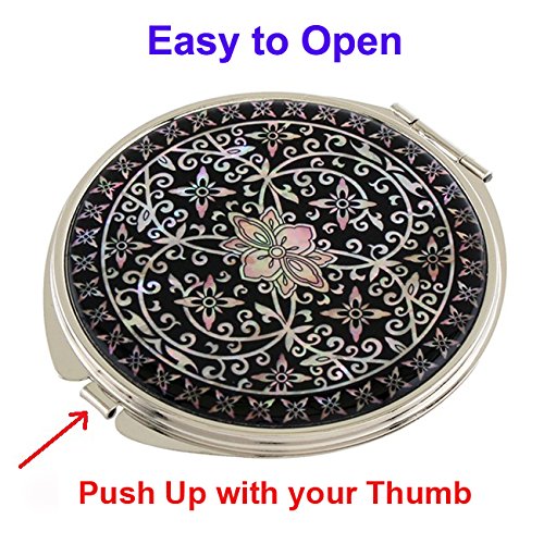 Mother of Pearl Animal Design Compact Cosmetic Makeup Metal Mirror with 10 Creatures of Longevity Design