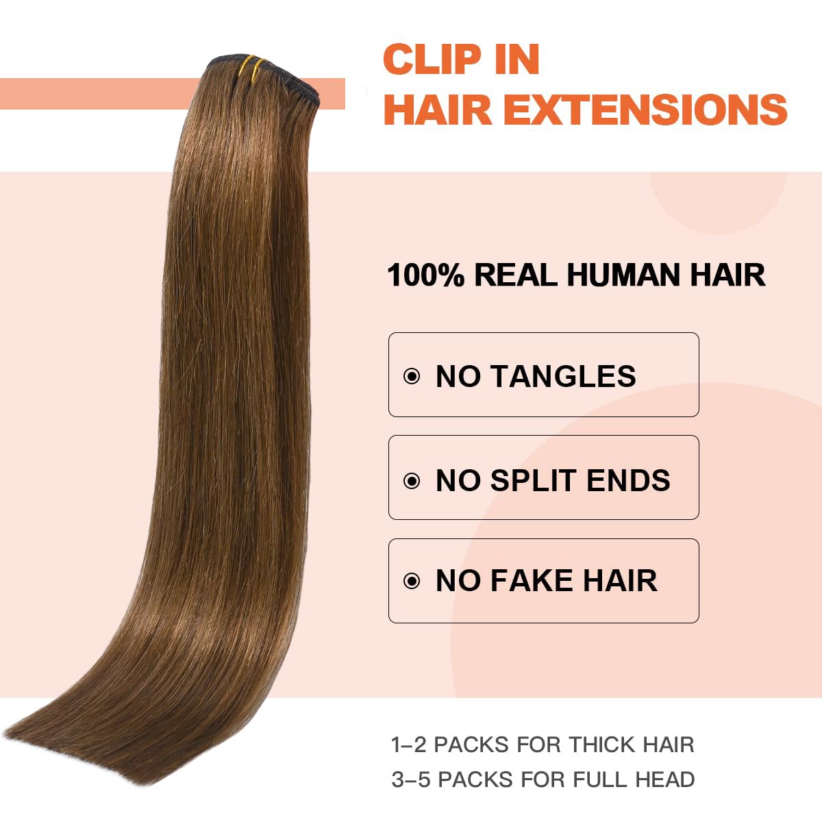 UGOTRAYS Clip in Hair Extensions,Chestnut Brown Hair Extensions 18 Inch Clip in Hair Extensions Real Human Hair Double Weft 70g