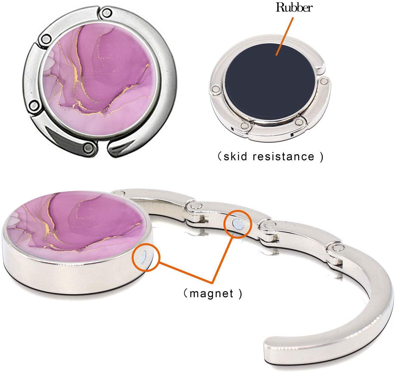 Foldable Purse Hook Womens Bag Table Hanger Collection Desk Hooks for Purse (1pack Purple Marble Hook)