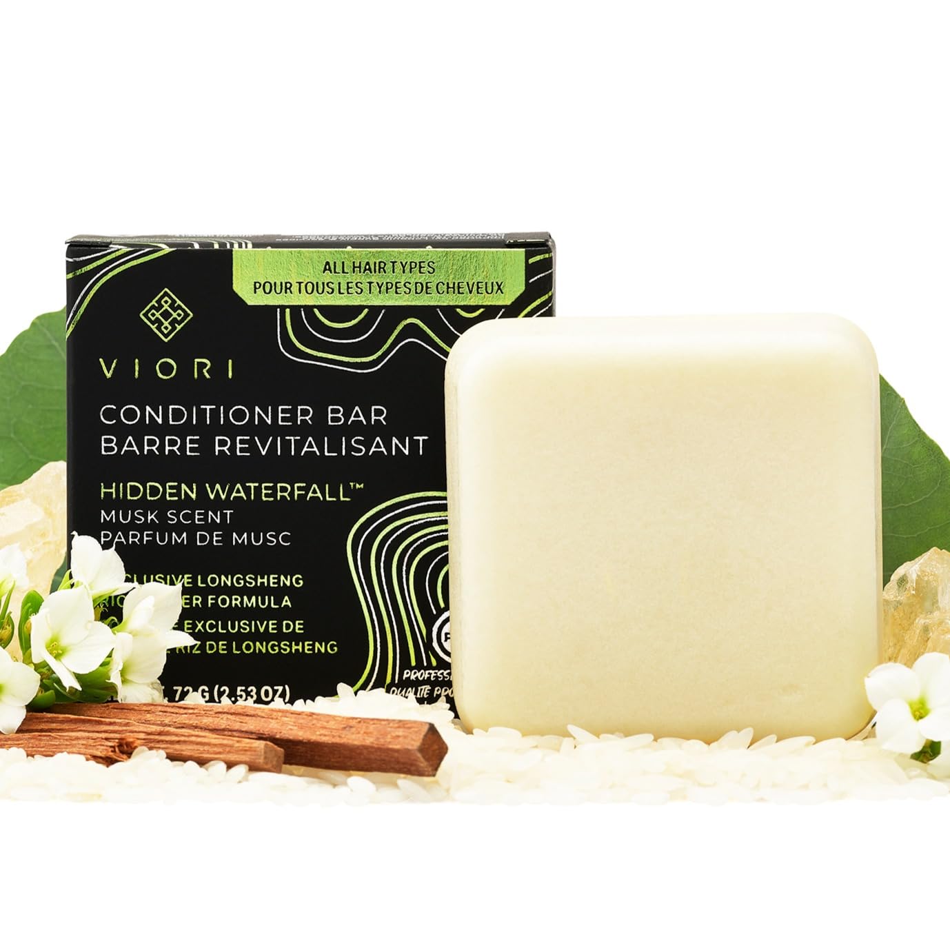 Viori Hidden Waterfall Conditioner Bar - Made With Rice Water And Vitamins For Hair Health - Handcrafted All Natural Conditioner
